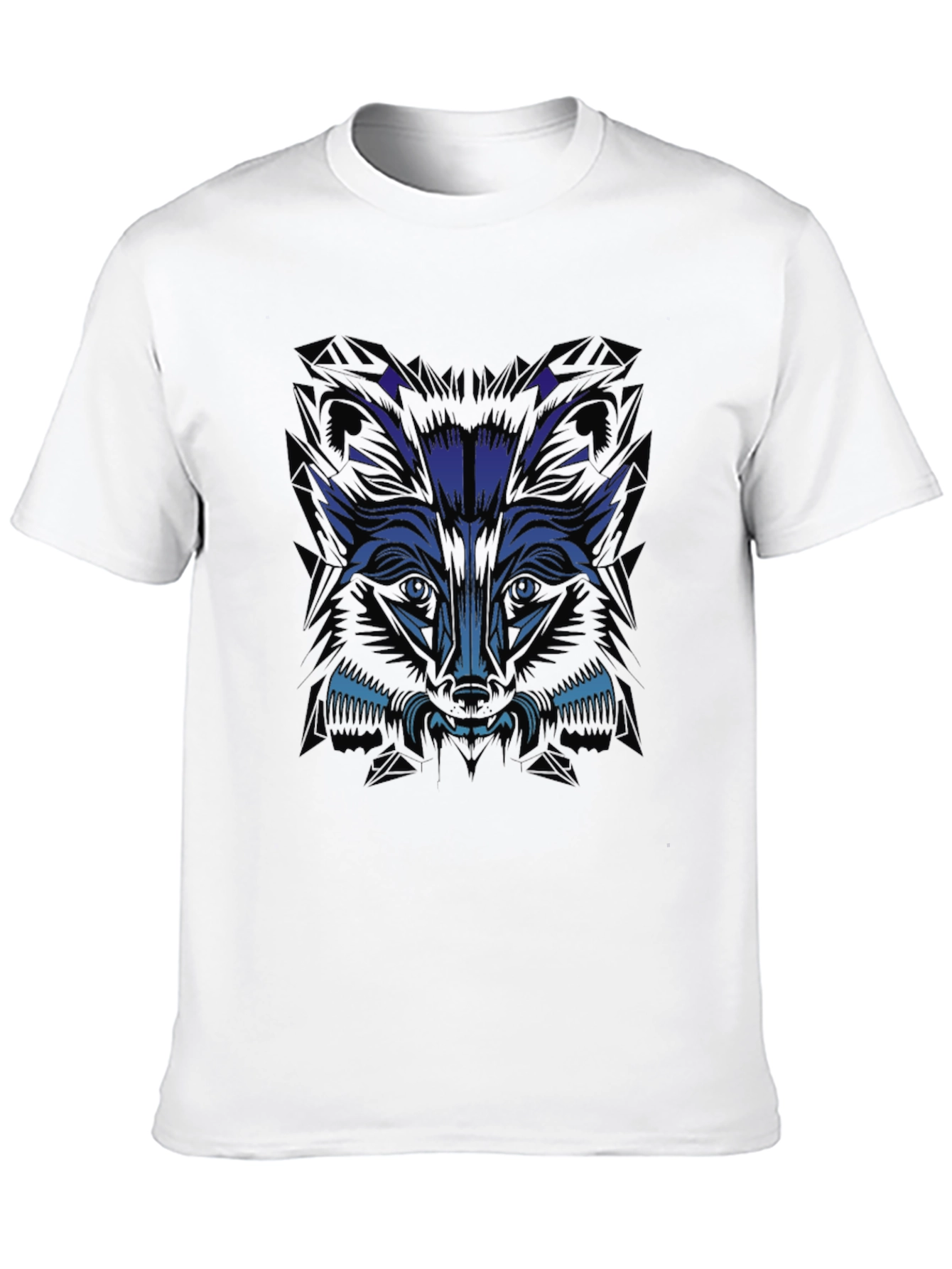 Mens Black T-Shirt with Blue Wolf Graphic