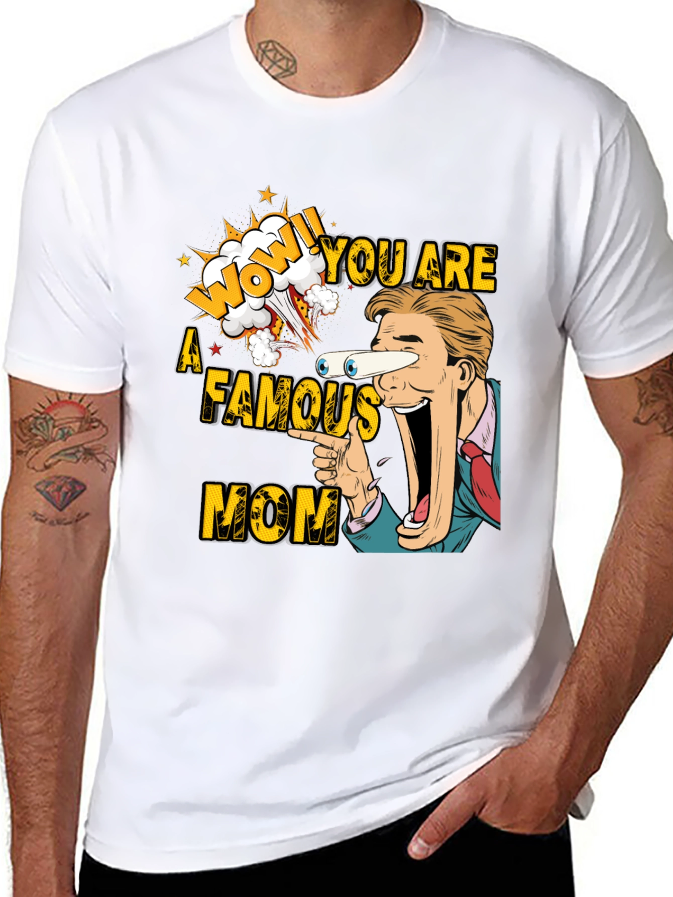 Wow Famous Mom Graphic Tee - Novelty Shirt