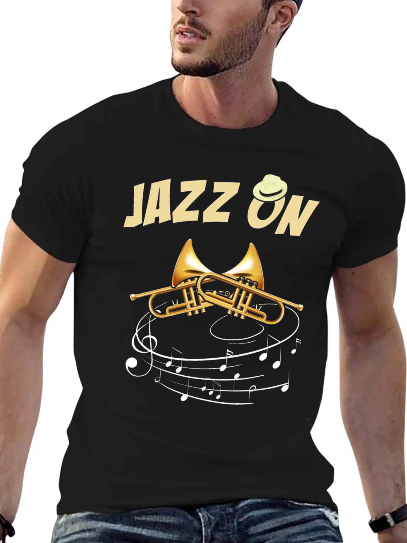 Jazz On Graphic Tee | Black T-Shirt Music Lover