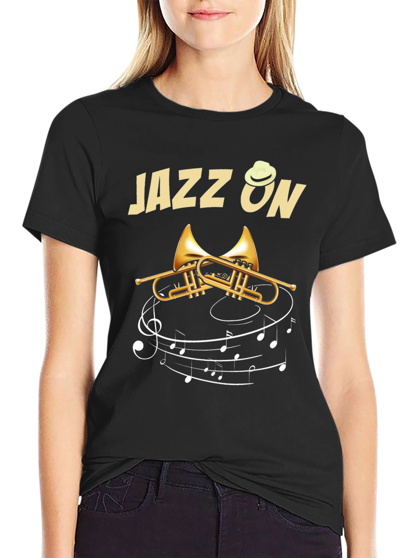 Jazz On Graphic Tee | Black T-Shirt Music Lover