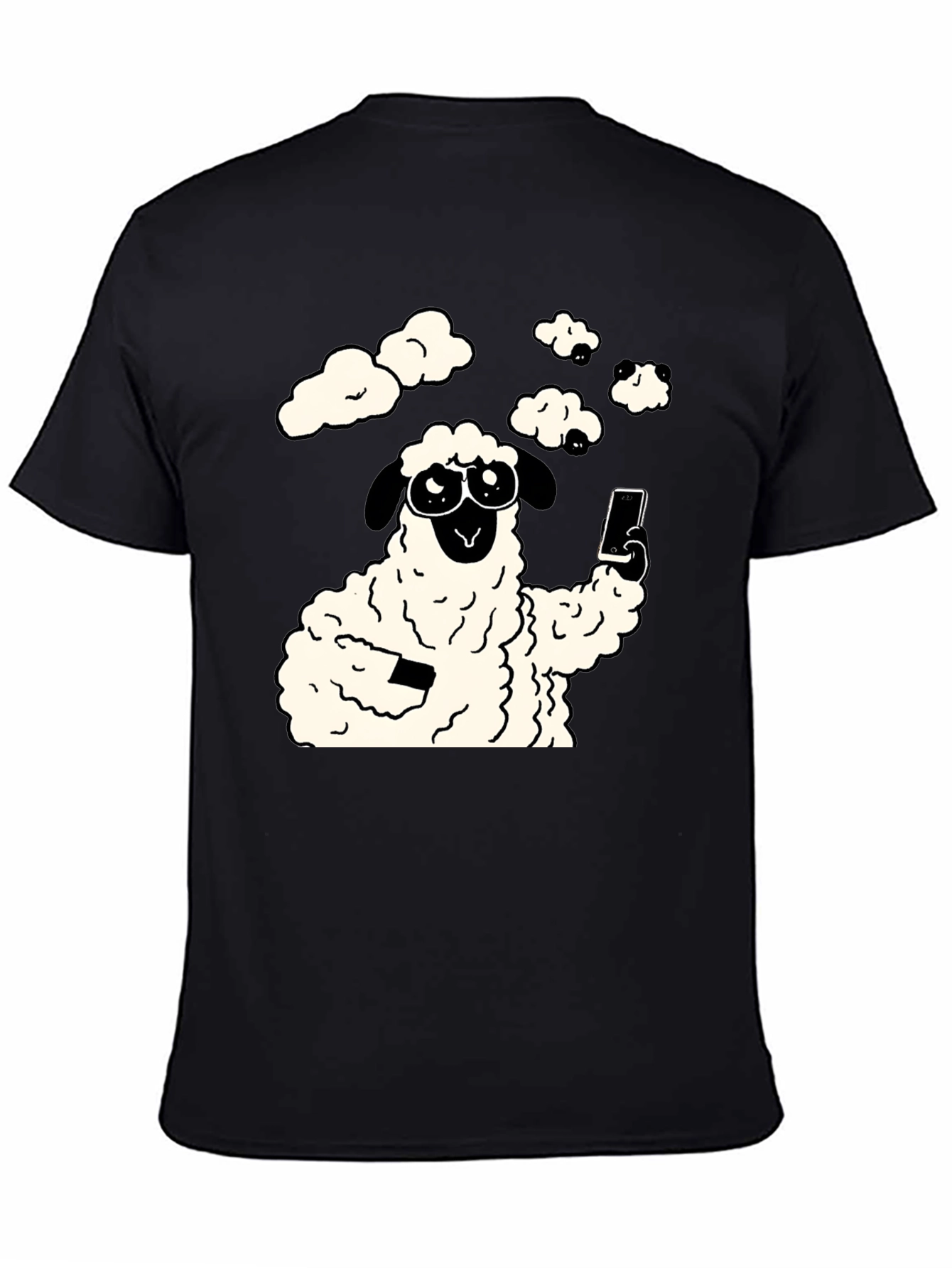 Funny Sheep Selfie Graphic Tee - Black