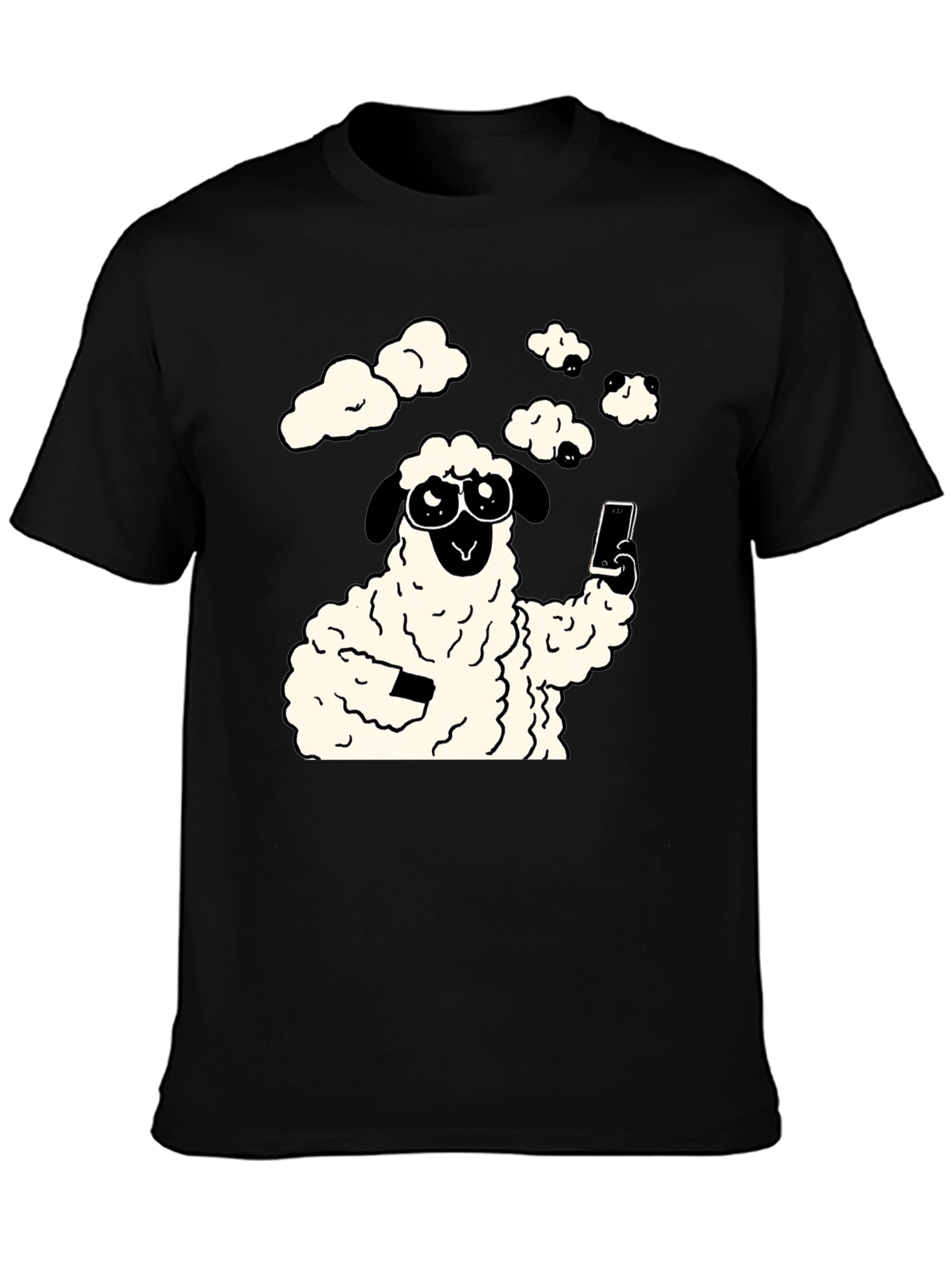 Funny Sheep Selfie Graphic Tee - Black