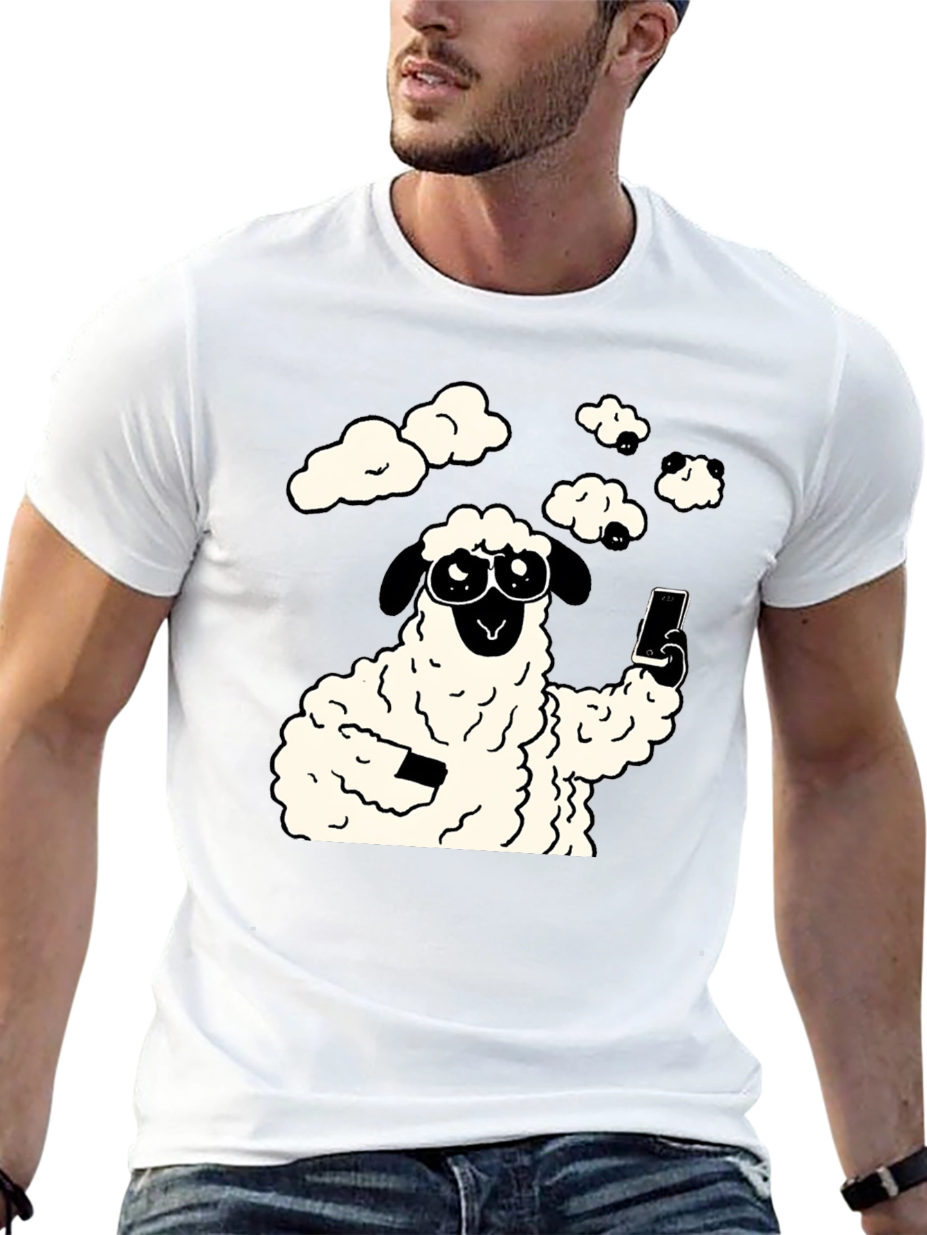 Funny Sheep Selfie Graphic Tee - Black