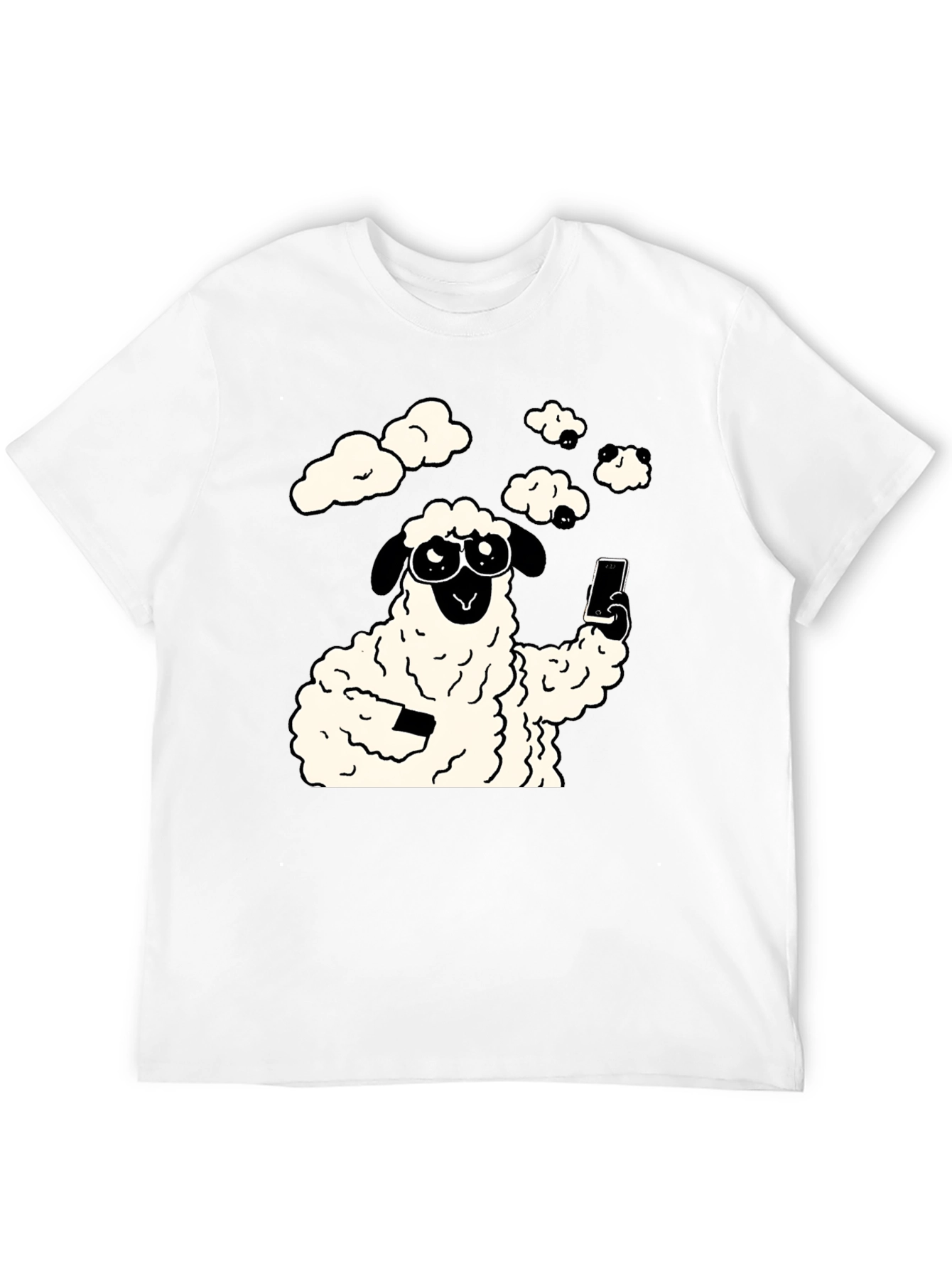 Funny Sheep Selfie Graphic Tee - Black