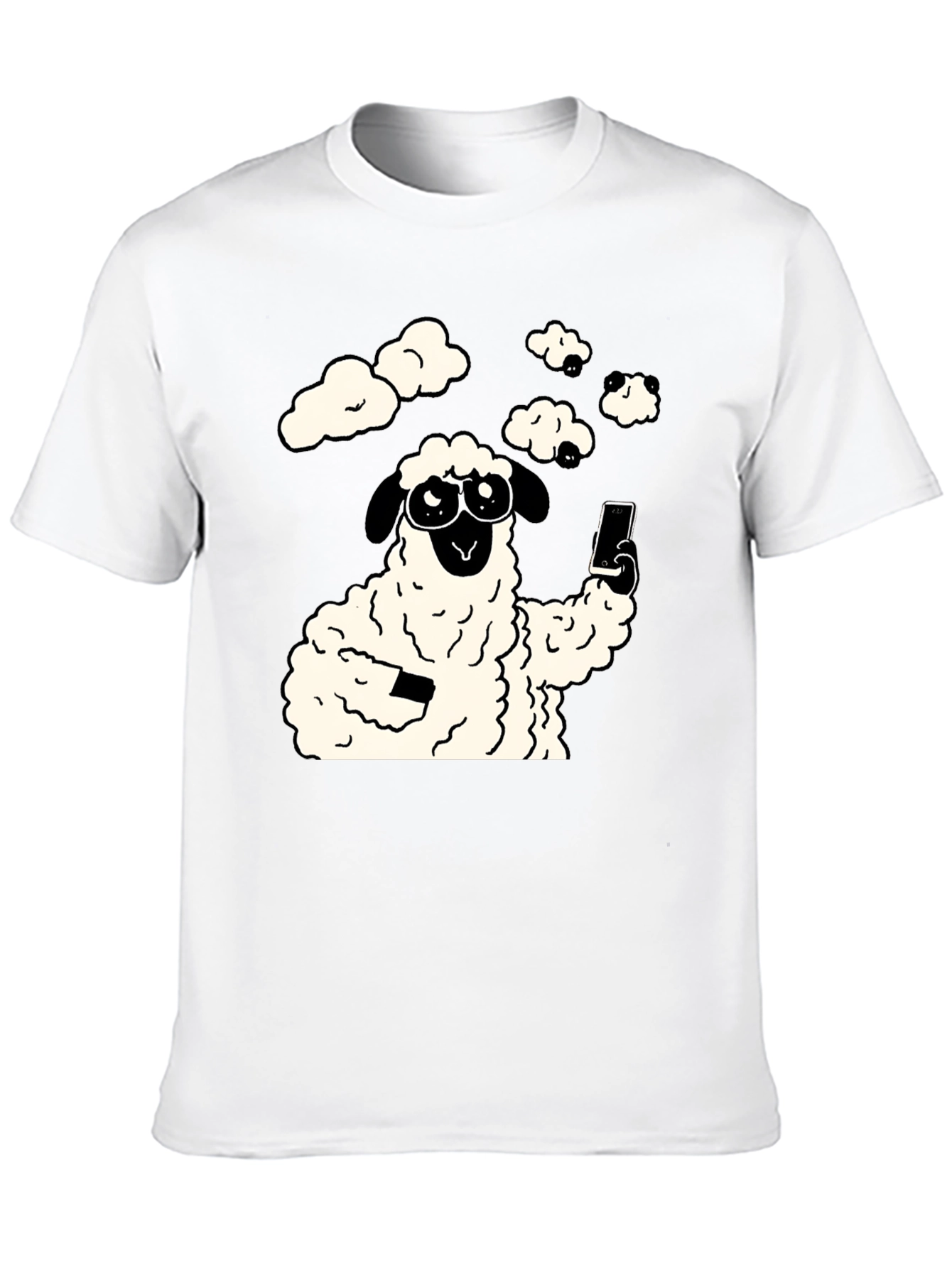 Funny Sheep Selfie Graphic Tee - Black