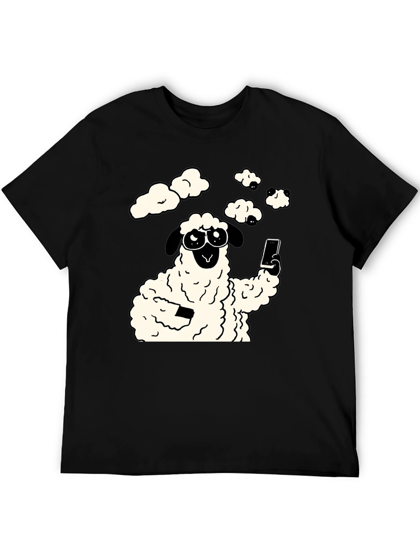 Funny Sheep Selfie Graphic Tee - Black