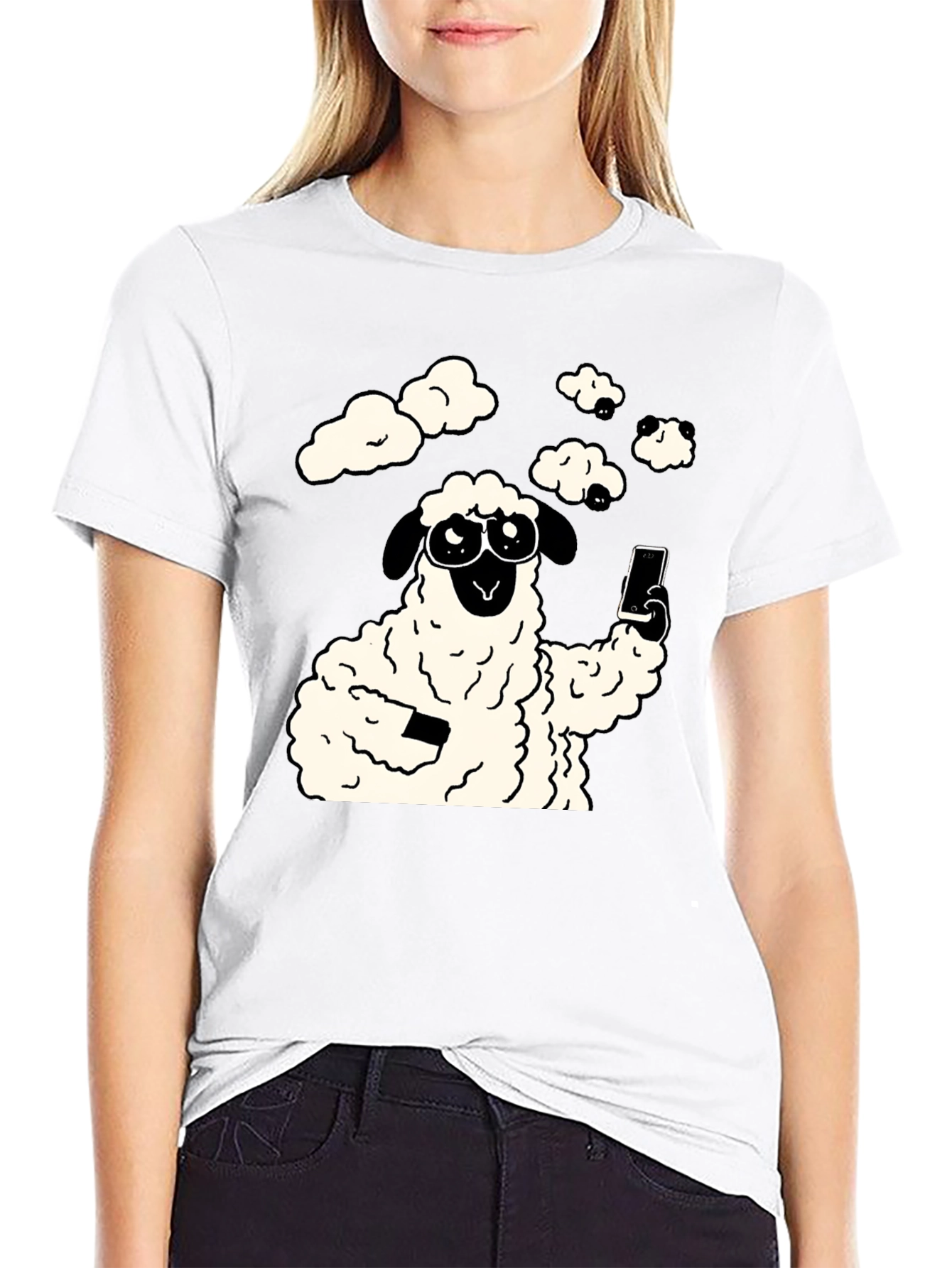Funny Sheep Selfie Graphic Tee - Black