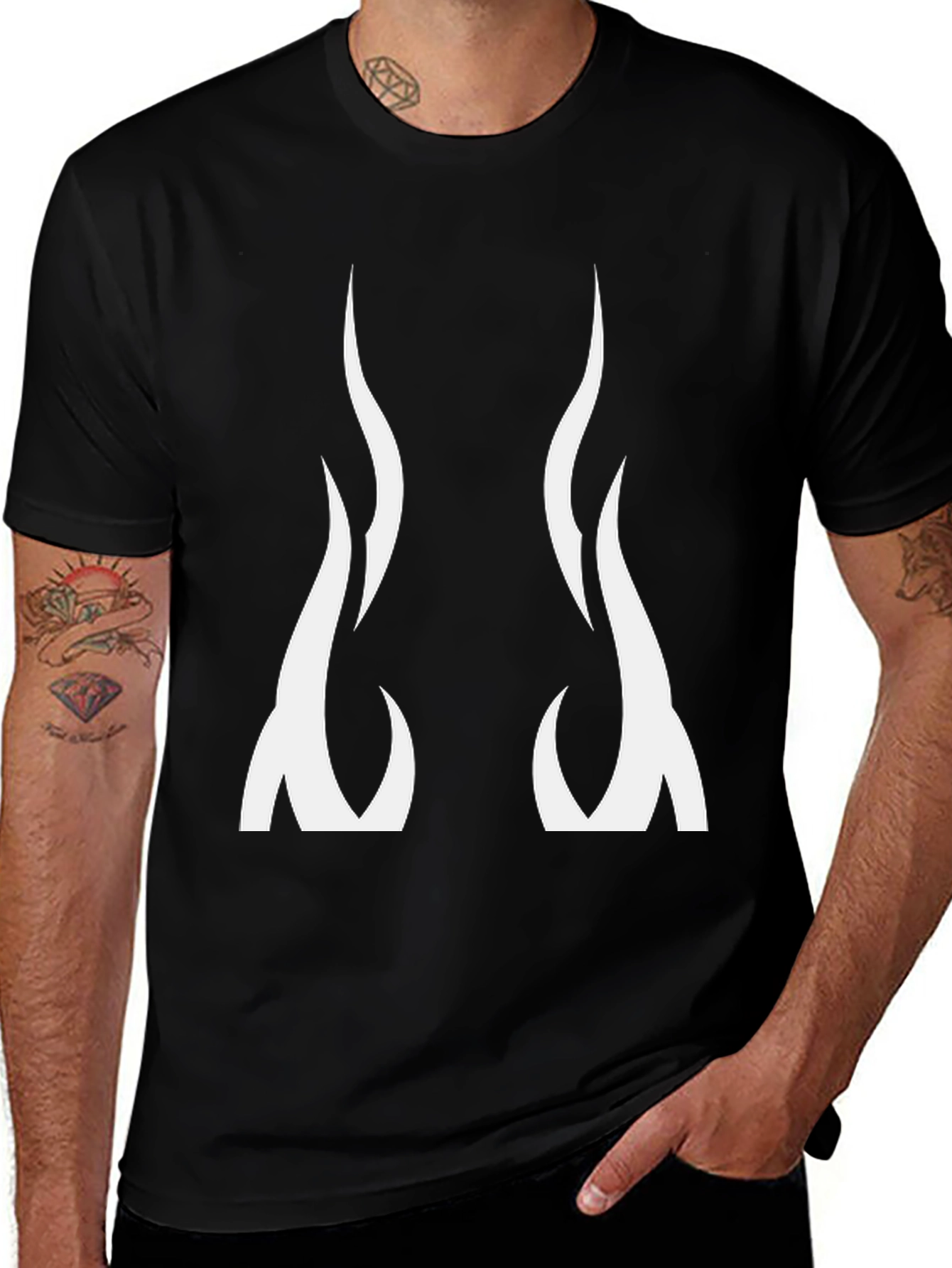 Black Graphic Tee - Flame Design