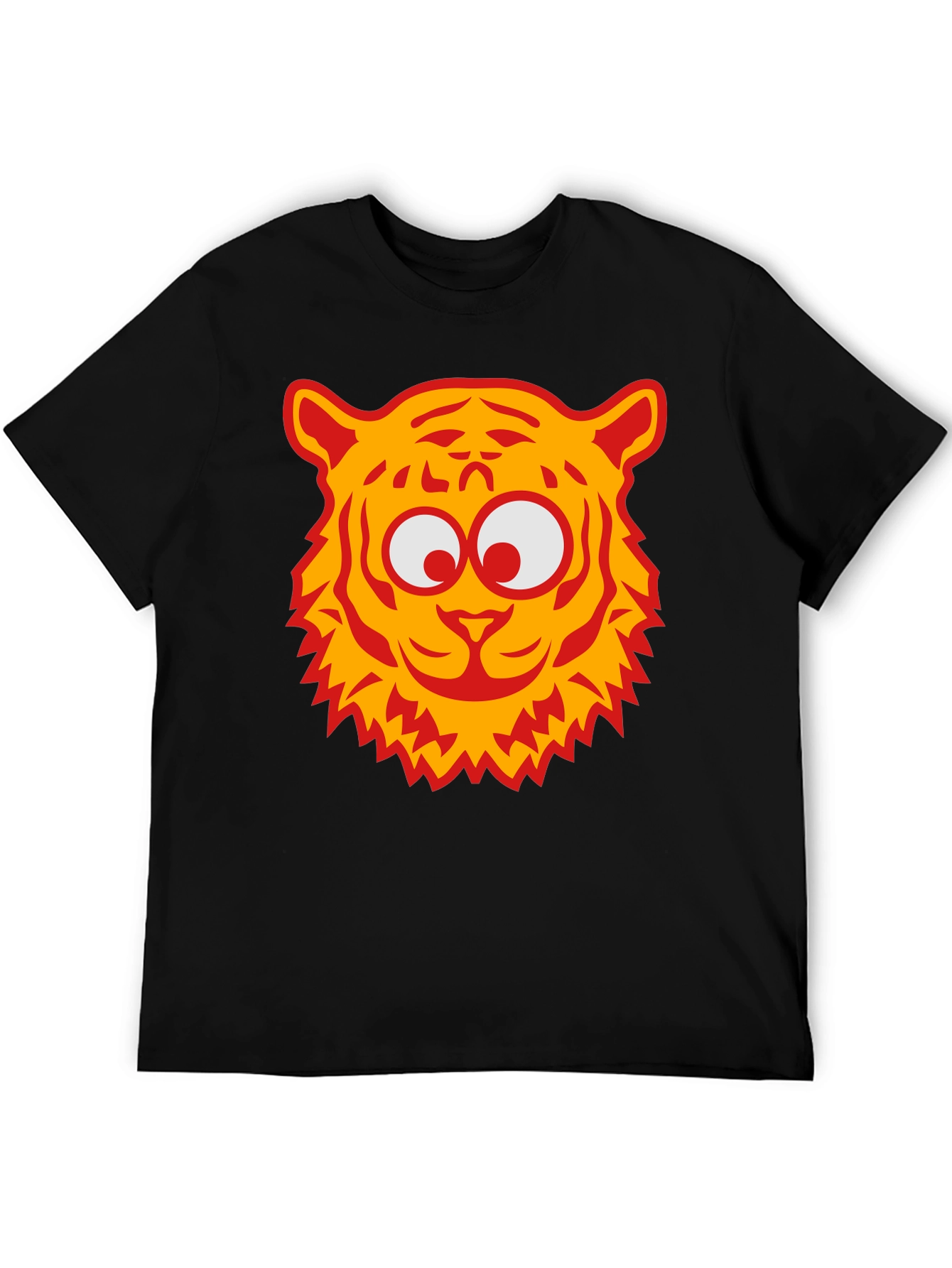 Cartoon Tiger Graphic Tee - Black Cotton T-Shirt