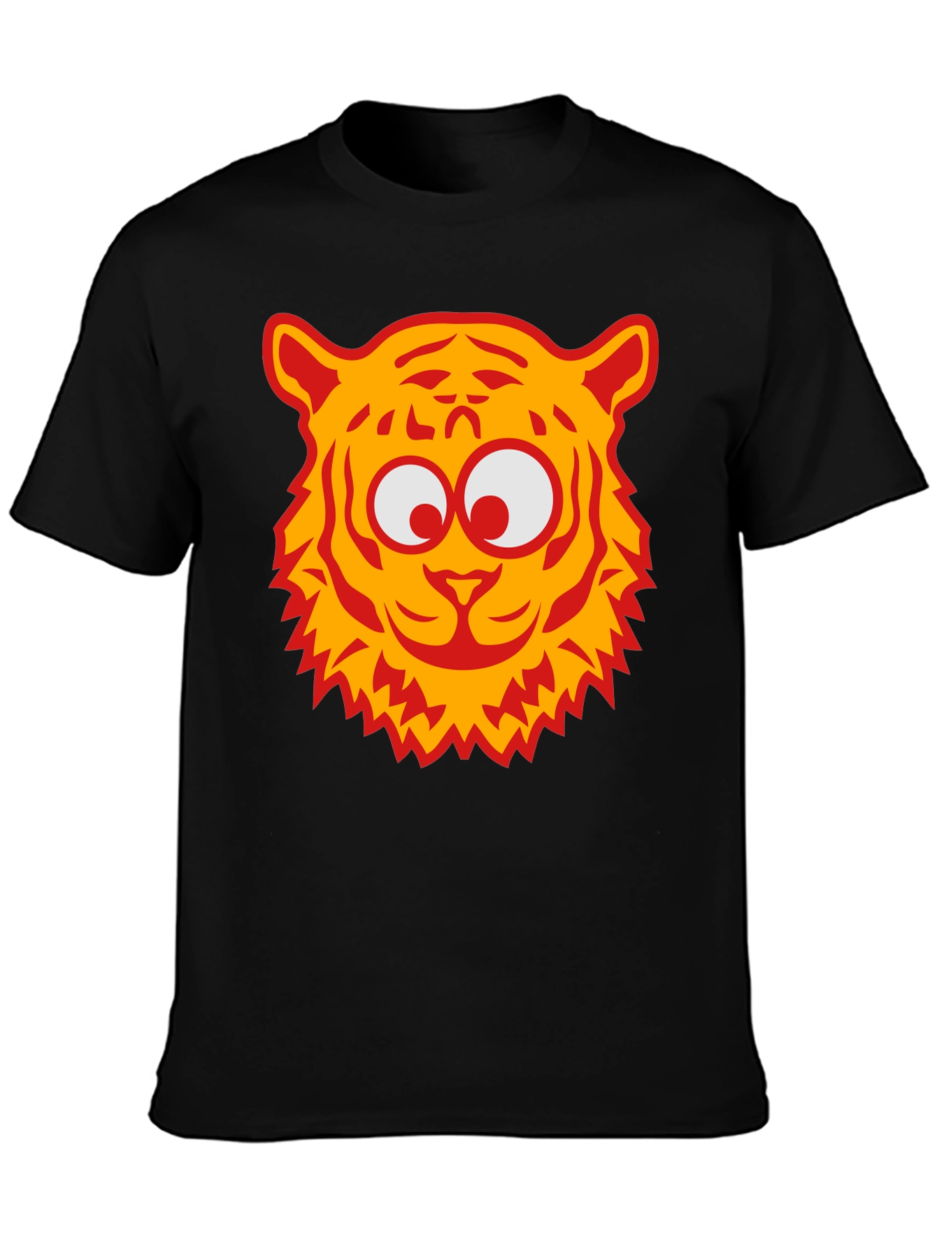 Cartoon Tiger Graphic Tee - Black Cotton T-Shirt
