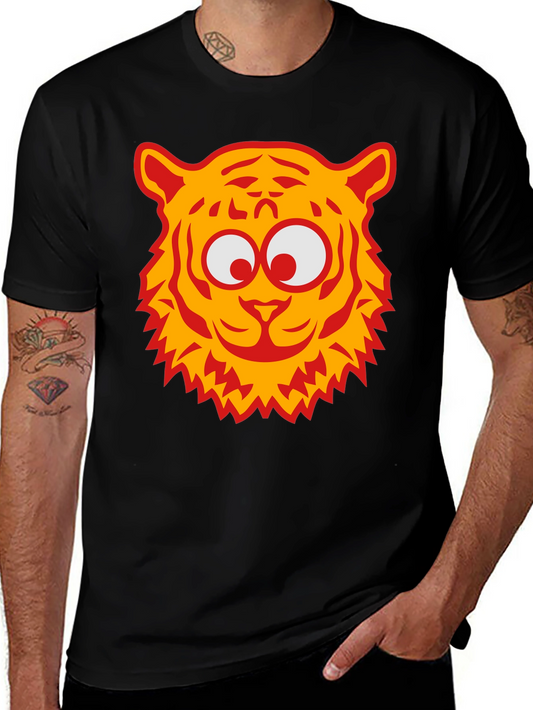 Cartoon Tiger Graphic Tee - Black Cotton T-Shirt