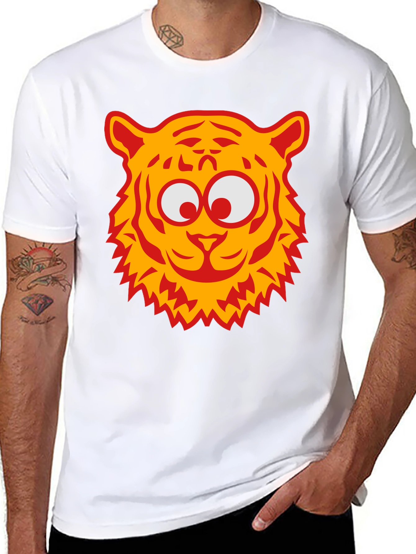 Cartoon Tiger Graphic Tee - Black Cotton T-Shirt