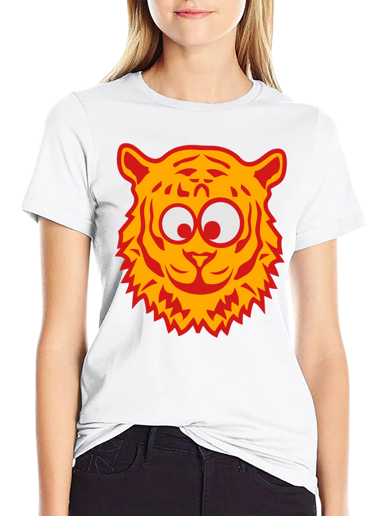 Cartoon Tiger Graphic Tee - Black Cotton T-Shirt