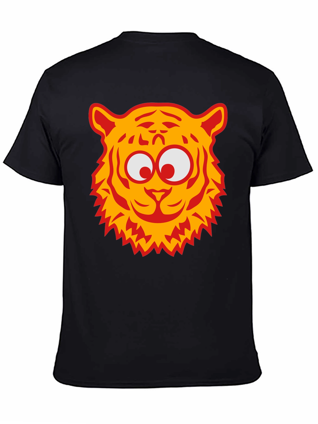 Cartoon Tiger Graphic Tee - Black Cotton T-Shirt