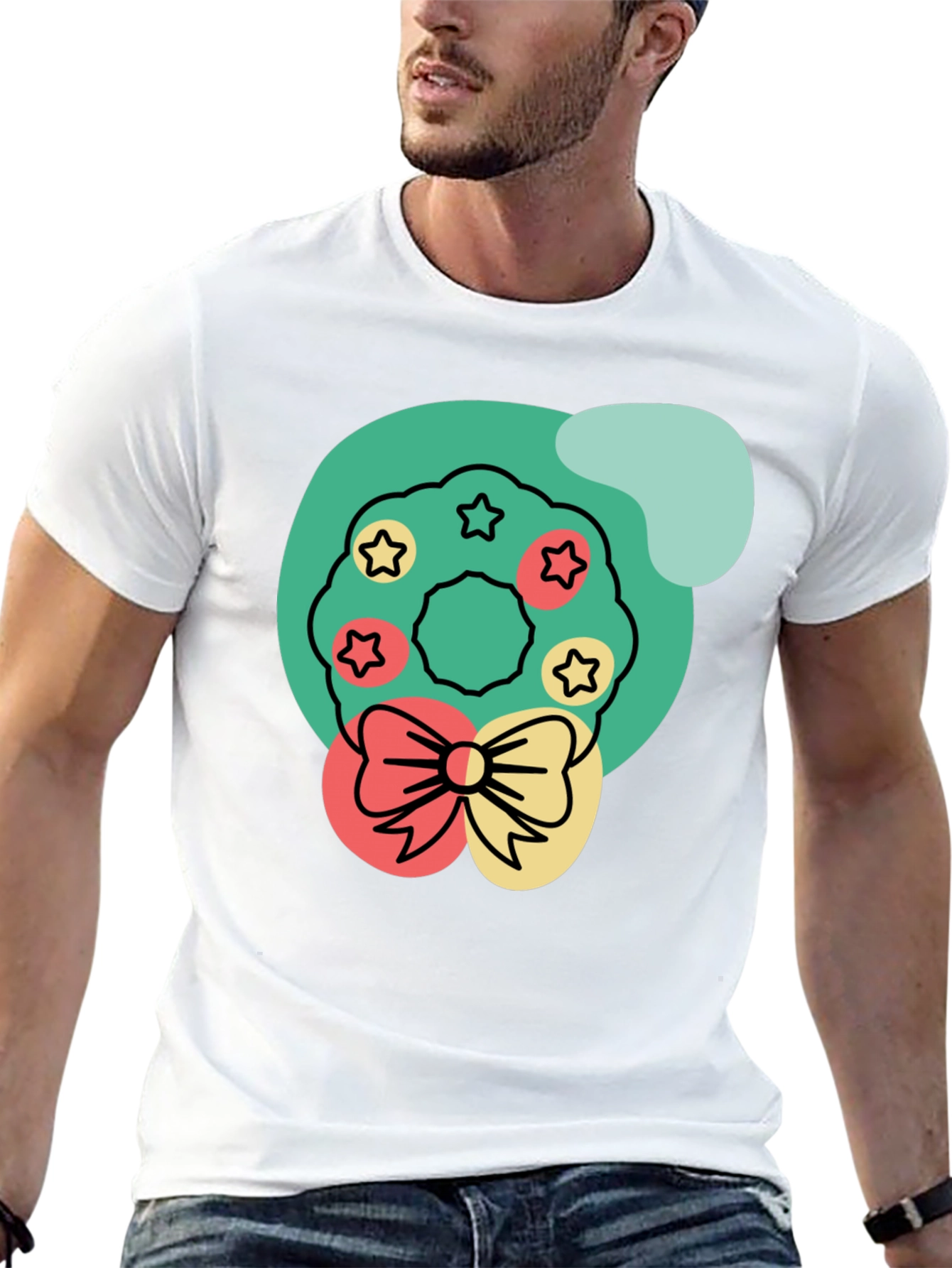 Festive Wreath Graphic Tee - Holiday Cheer T-Shirt
