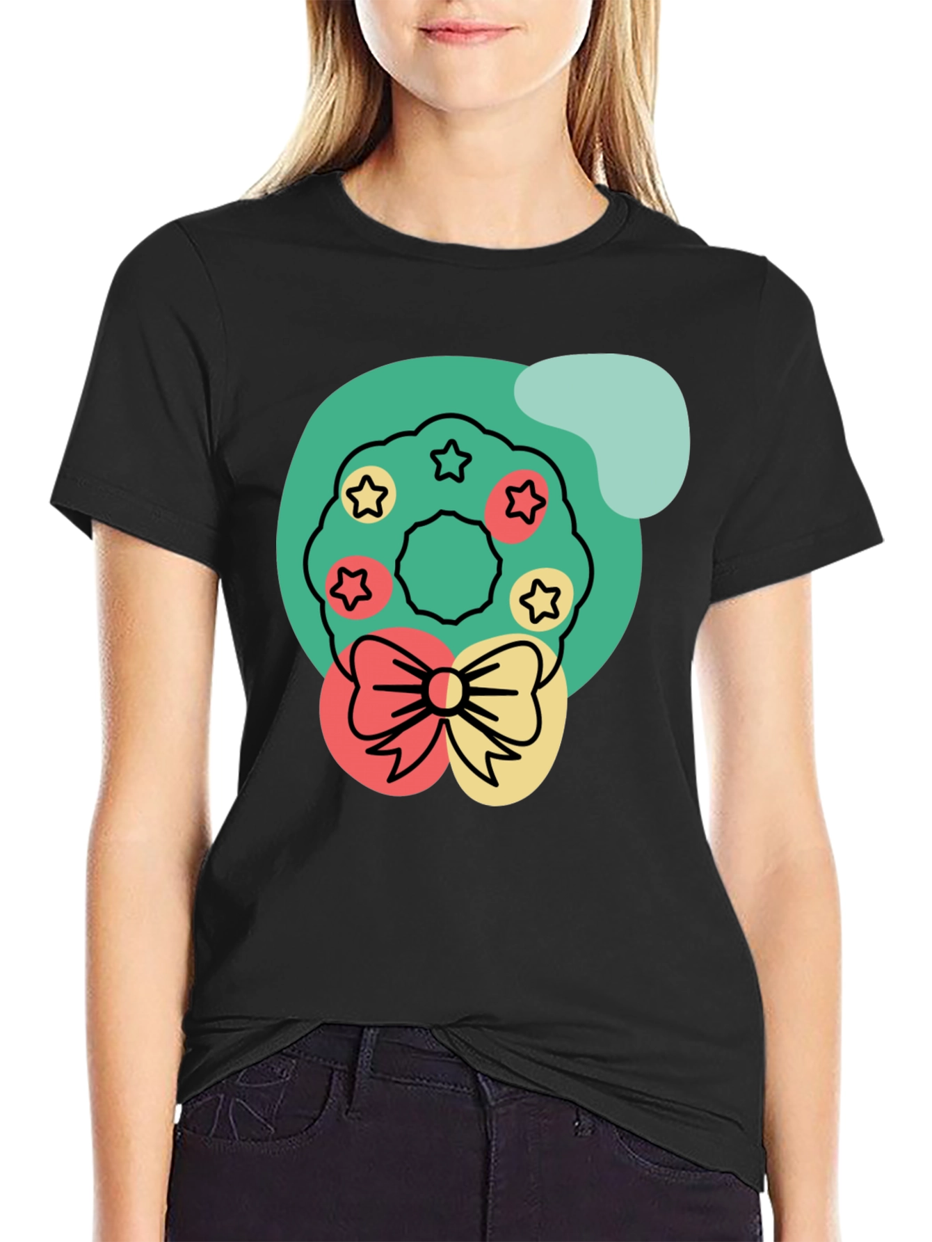 Festive Wreath Graphic Tee - Holiday Cheer T-Shirt