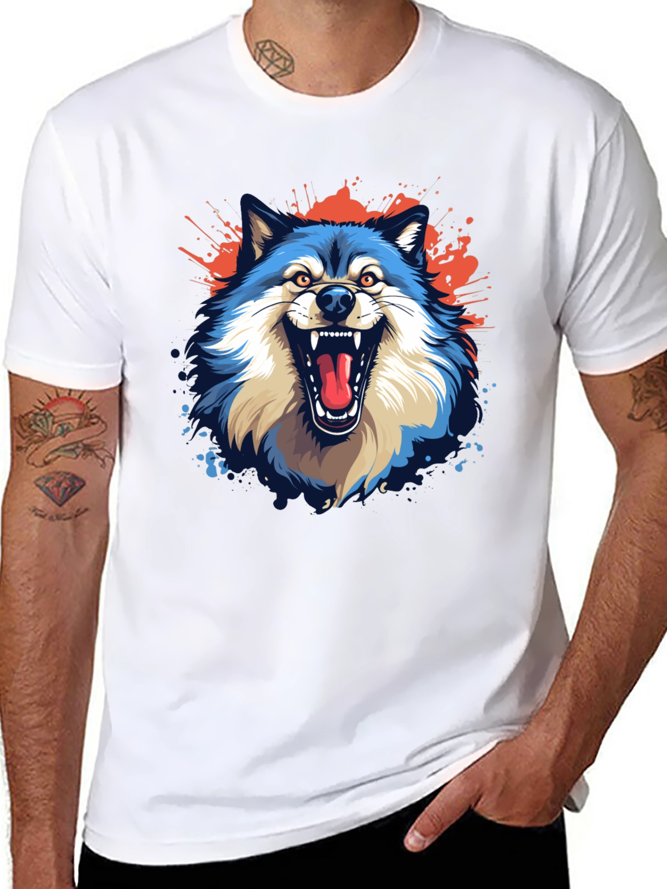 Mens Black Wolf Graphic Tee