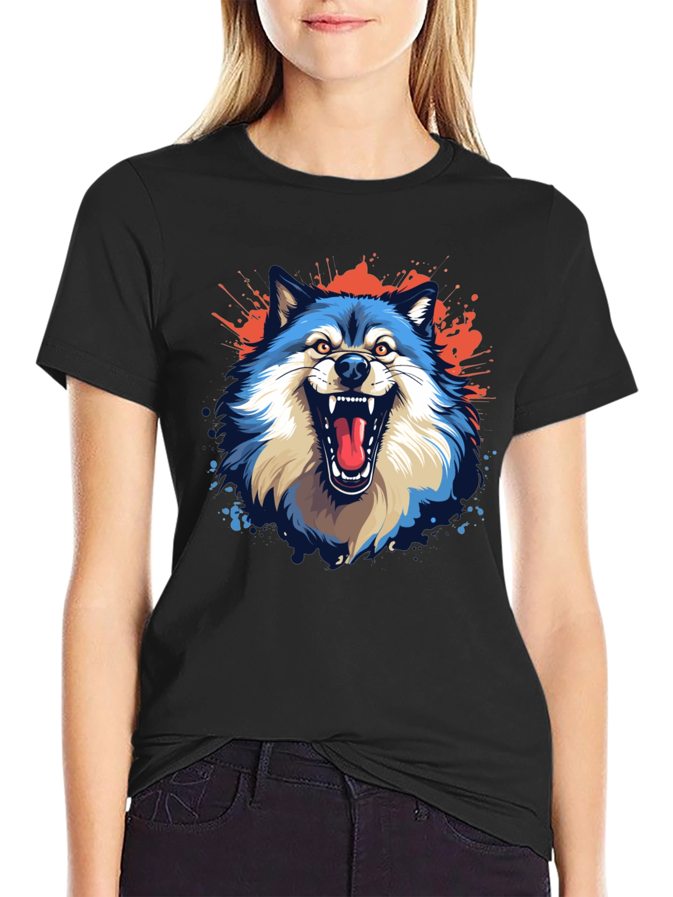 Mens Black Wolf Graphic Tee