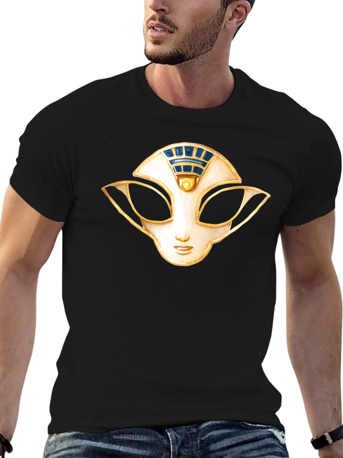 Mystic Mask Graphic Tee - Soft Black Cotton