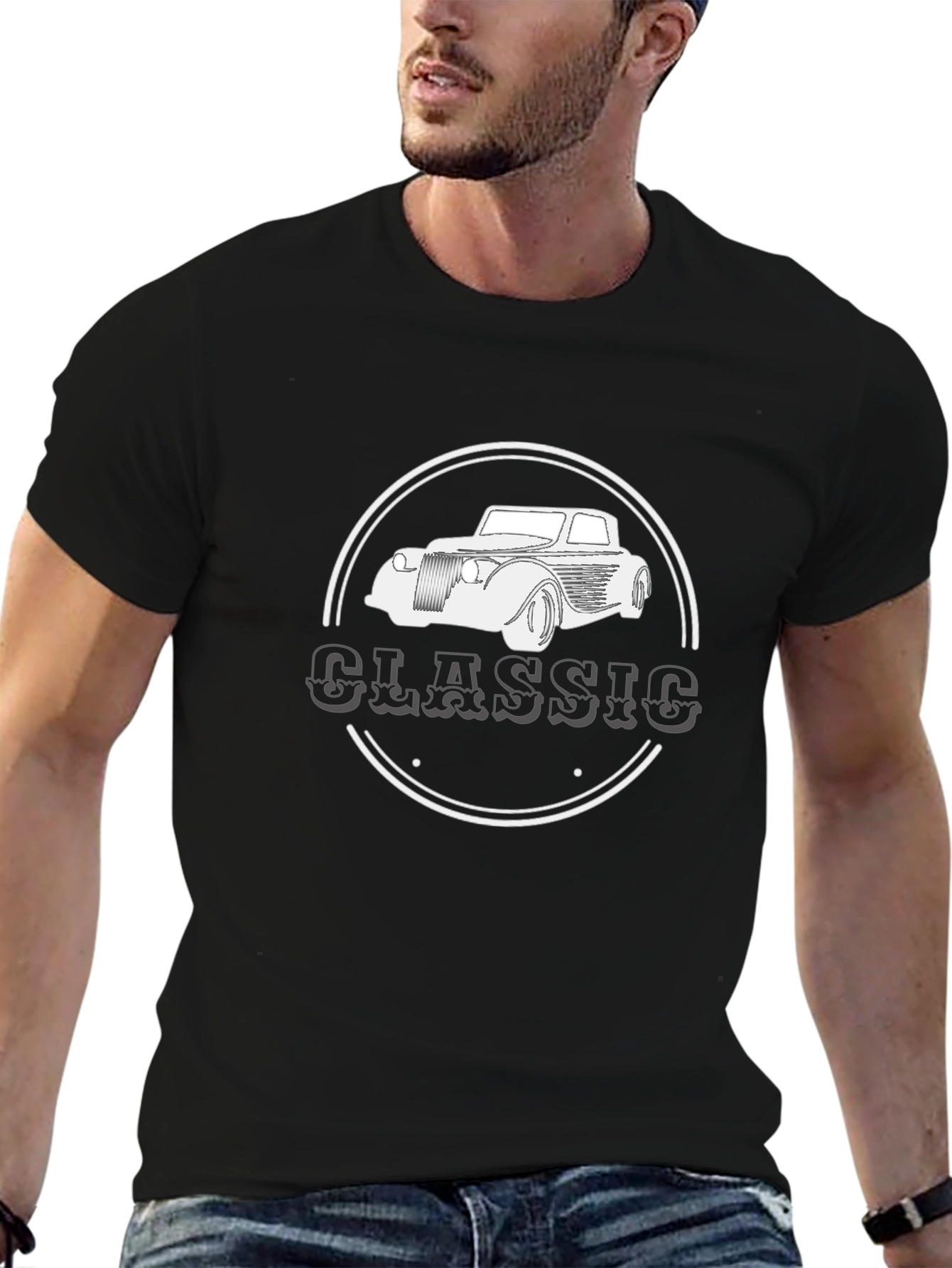 Classic Car Graphic Tee - Retro Style Black T-Shirt