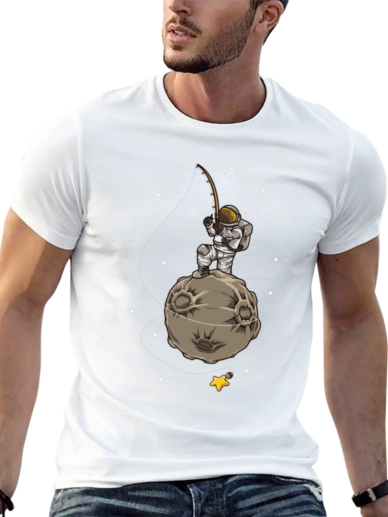 Astronaut Fishing on Moon Graphic T-Shirt