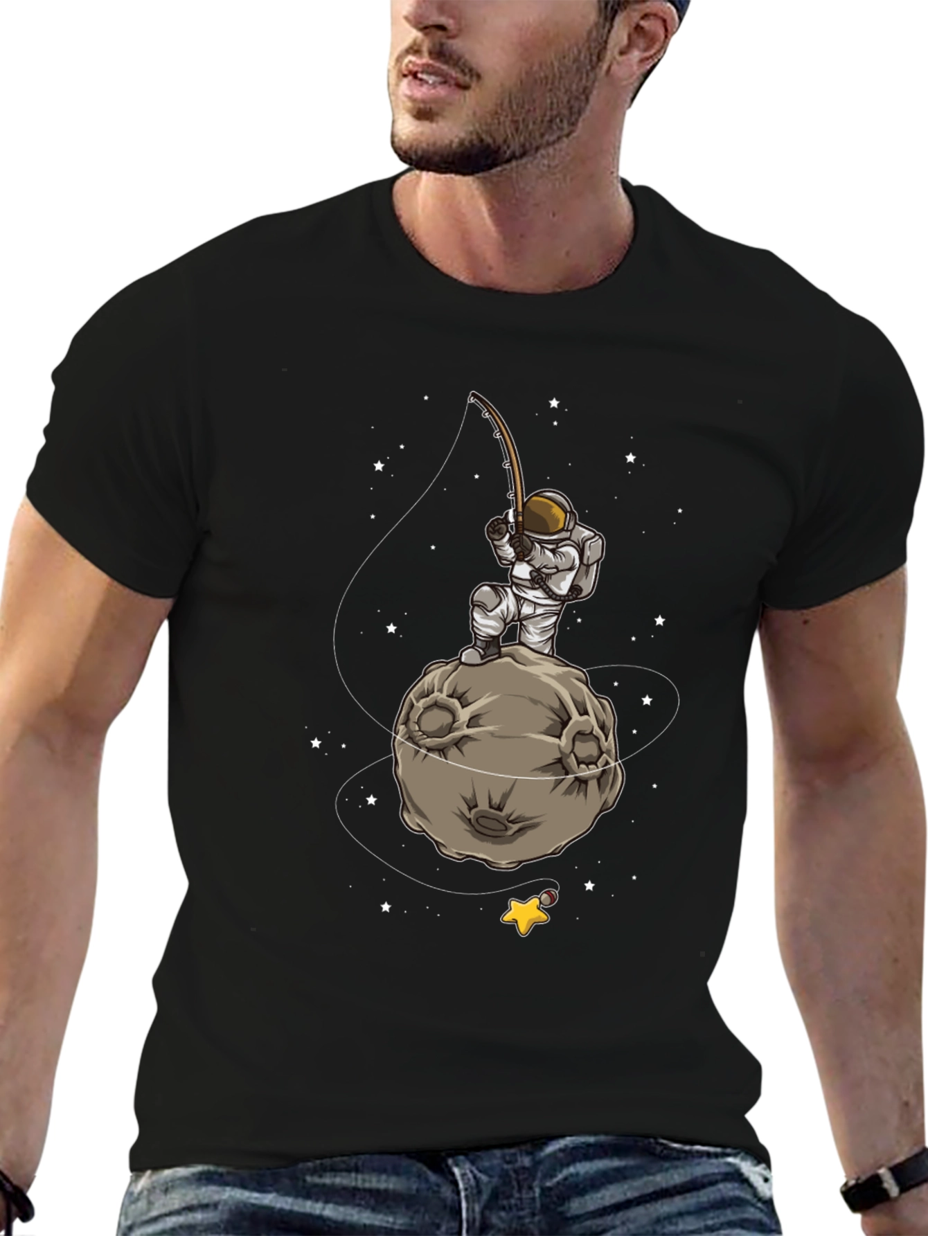 Astronaut Fishing on Moon Graphic T-Shirt