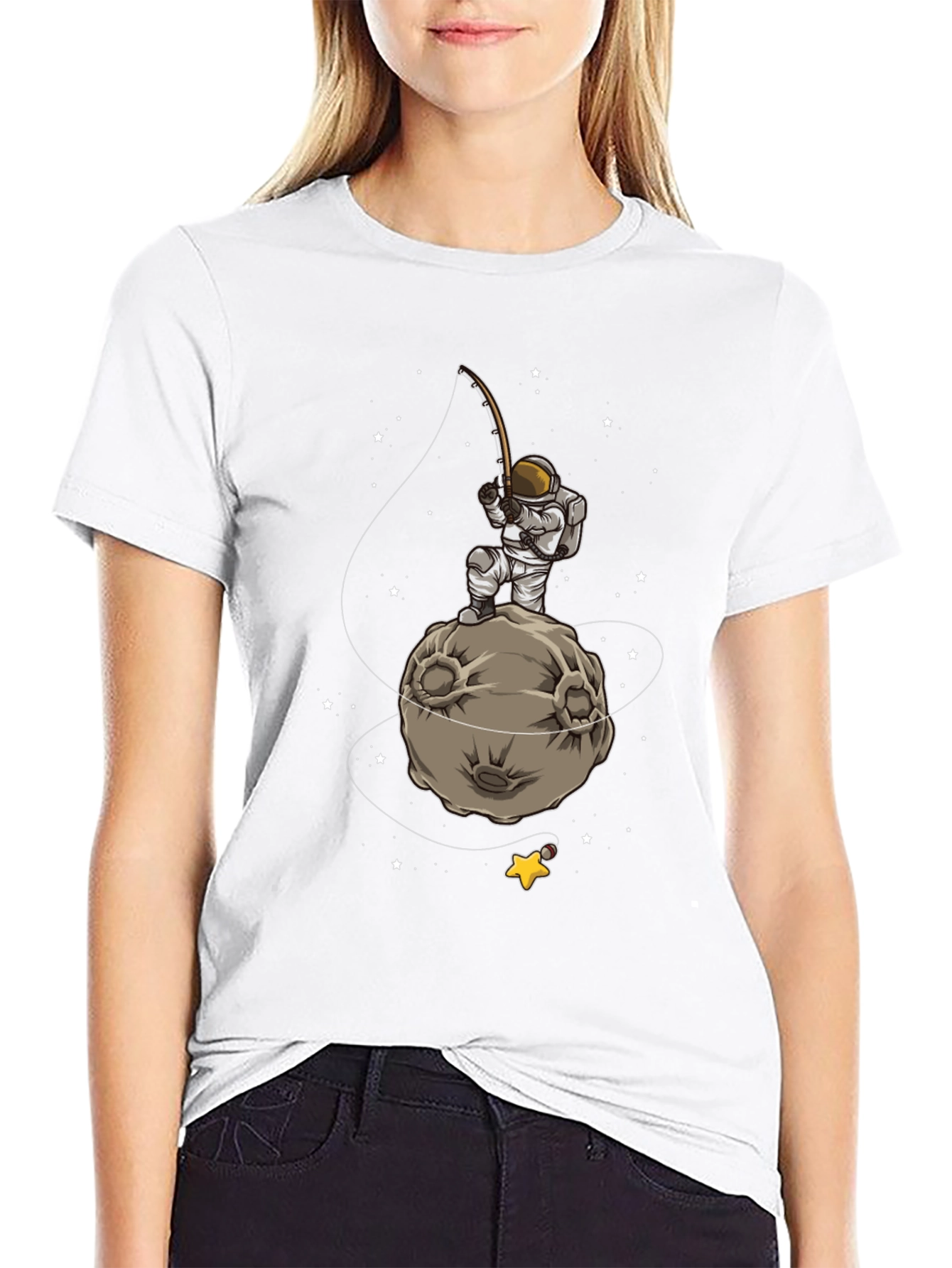 Astronaut Fishing on Moon Graphic T-Shirt