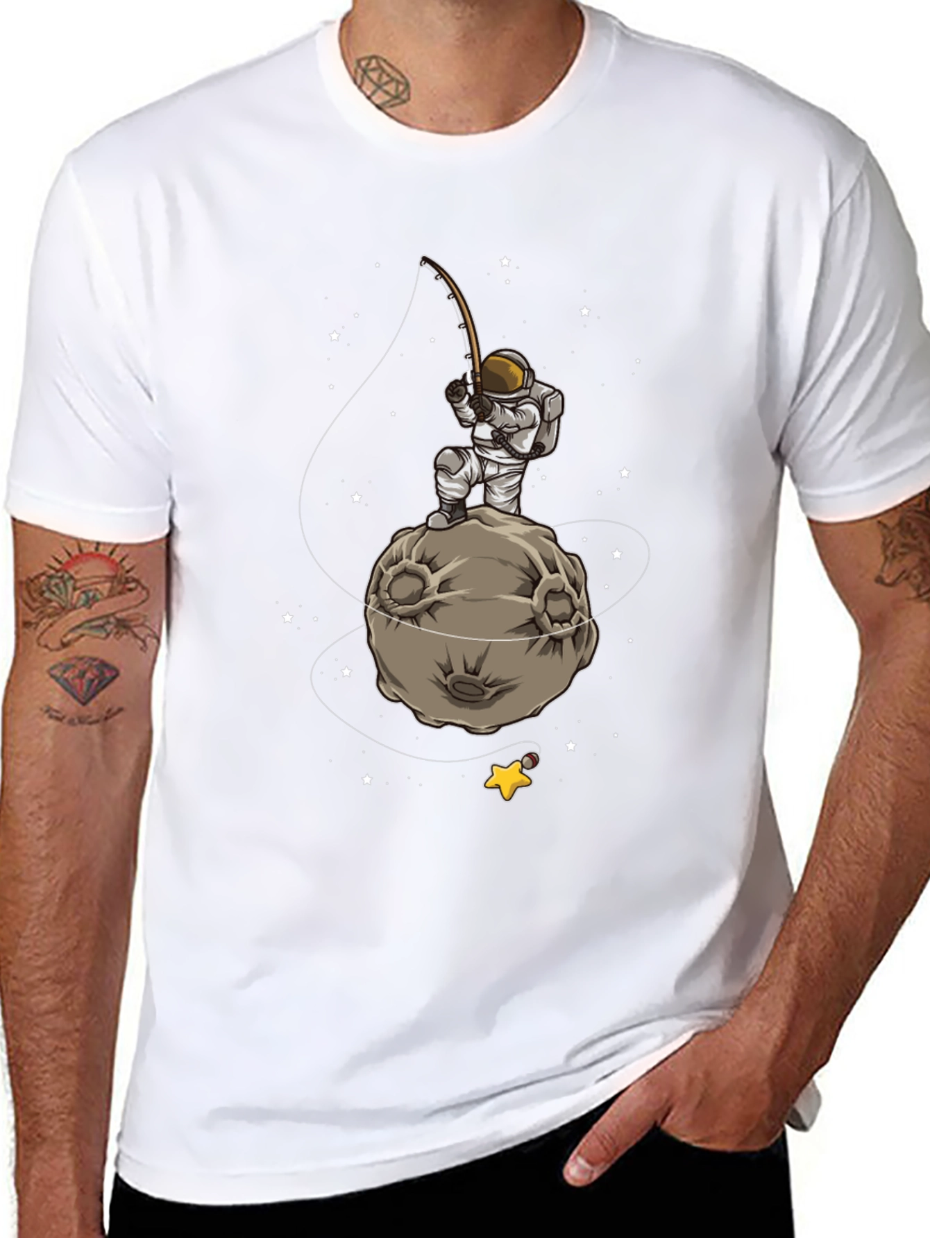 Astronaut Fishing on Moon Graphic T-Shirt