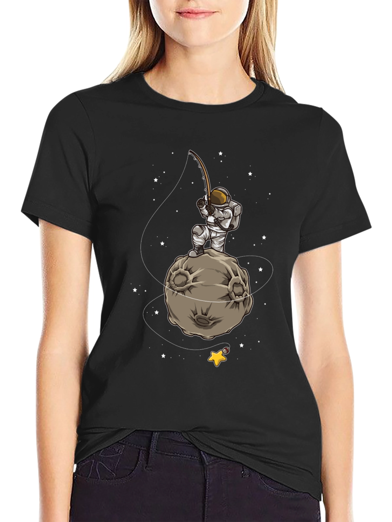 Astronaut Fishing on Moon Graphic T-Shirt