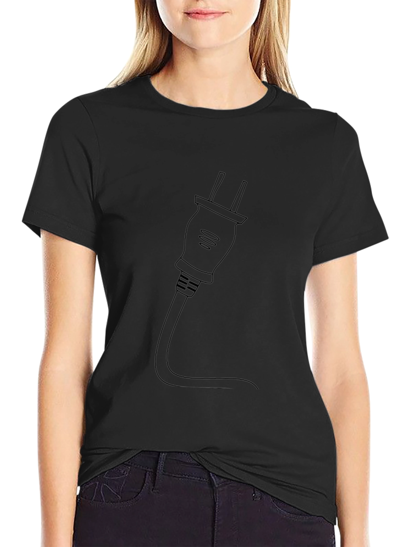 Electric Plug Graphic Tee - Black Cotton T-Shirt