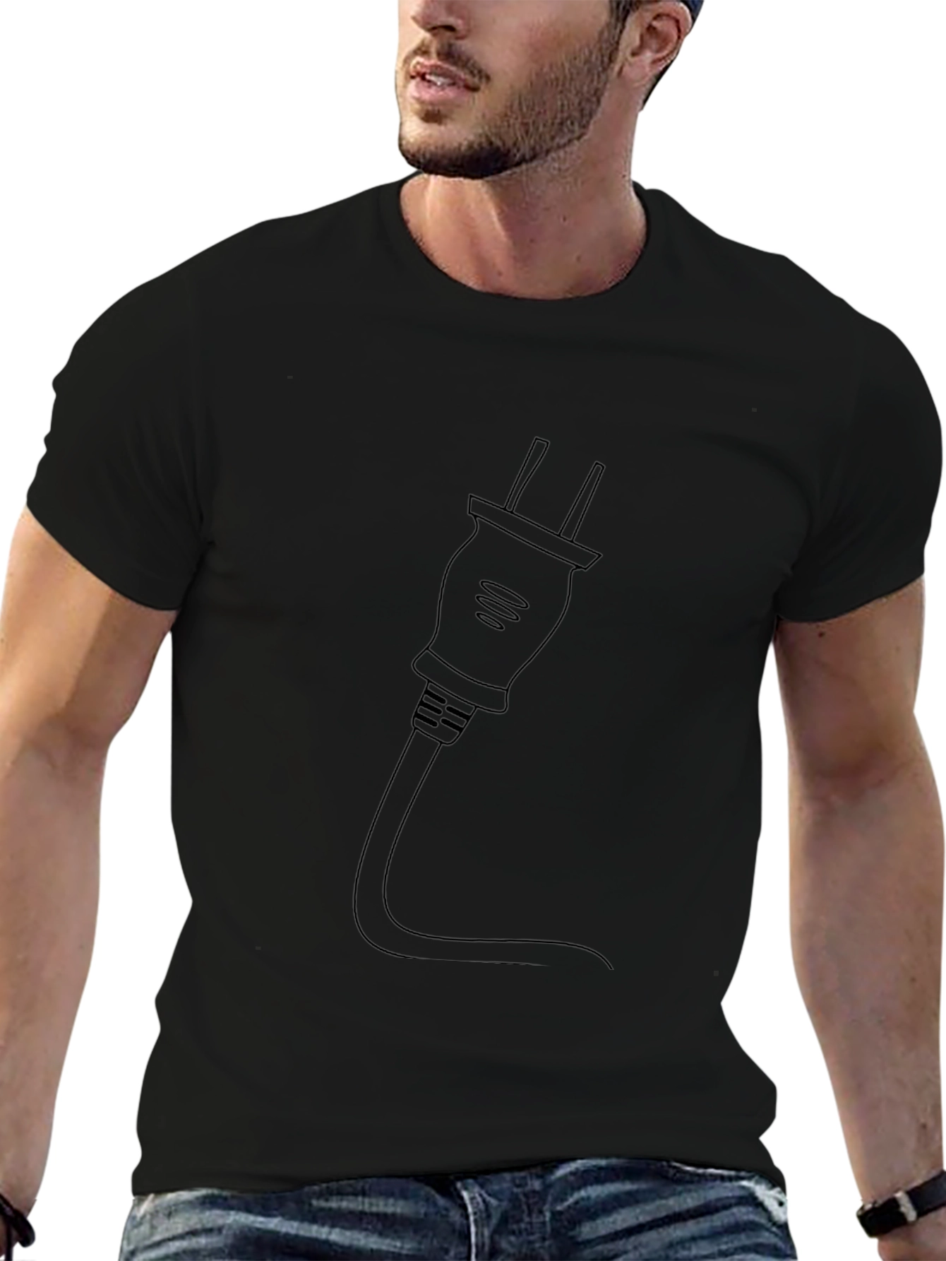 Electric Plug Graphic Tee - Black Cotton T-Shirt