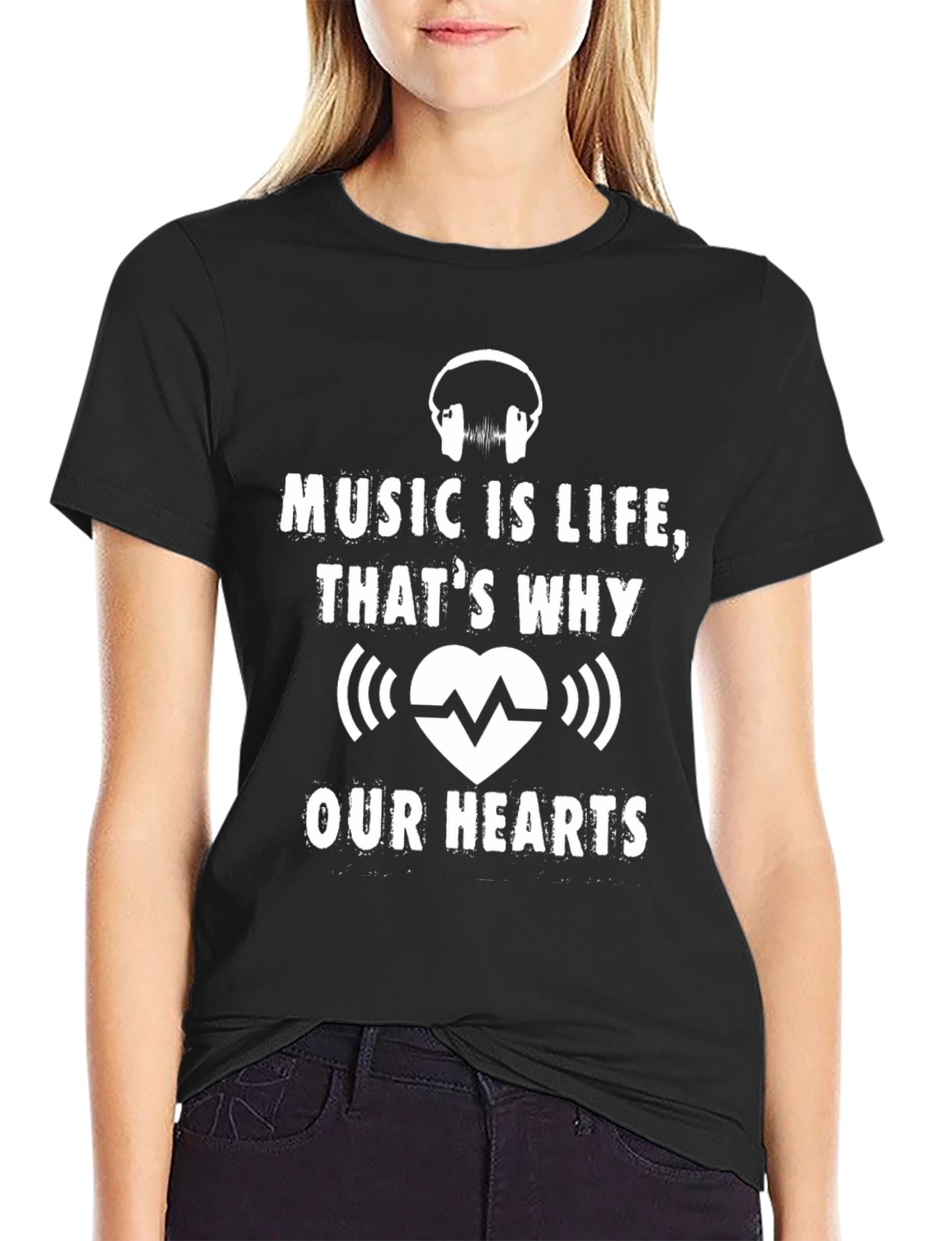 Music is Life T-Shirt Heartbeat Headphones Tee