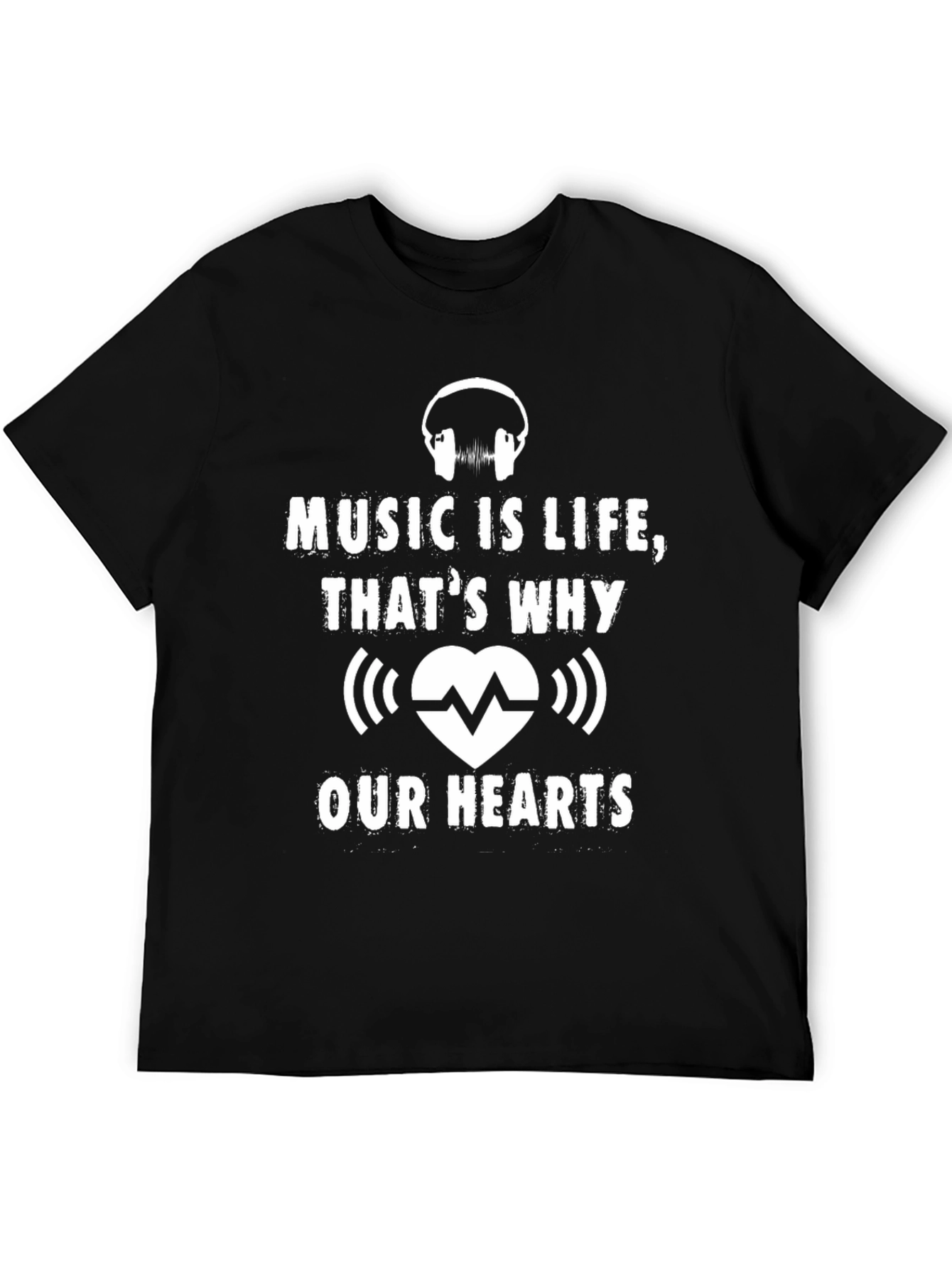 Music is Life T-Shirt Heartbeat Headphones Tee