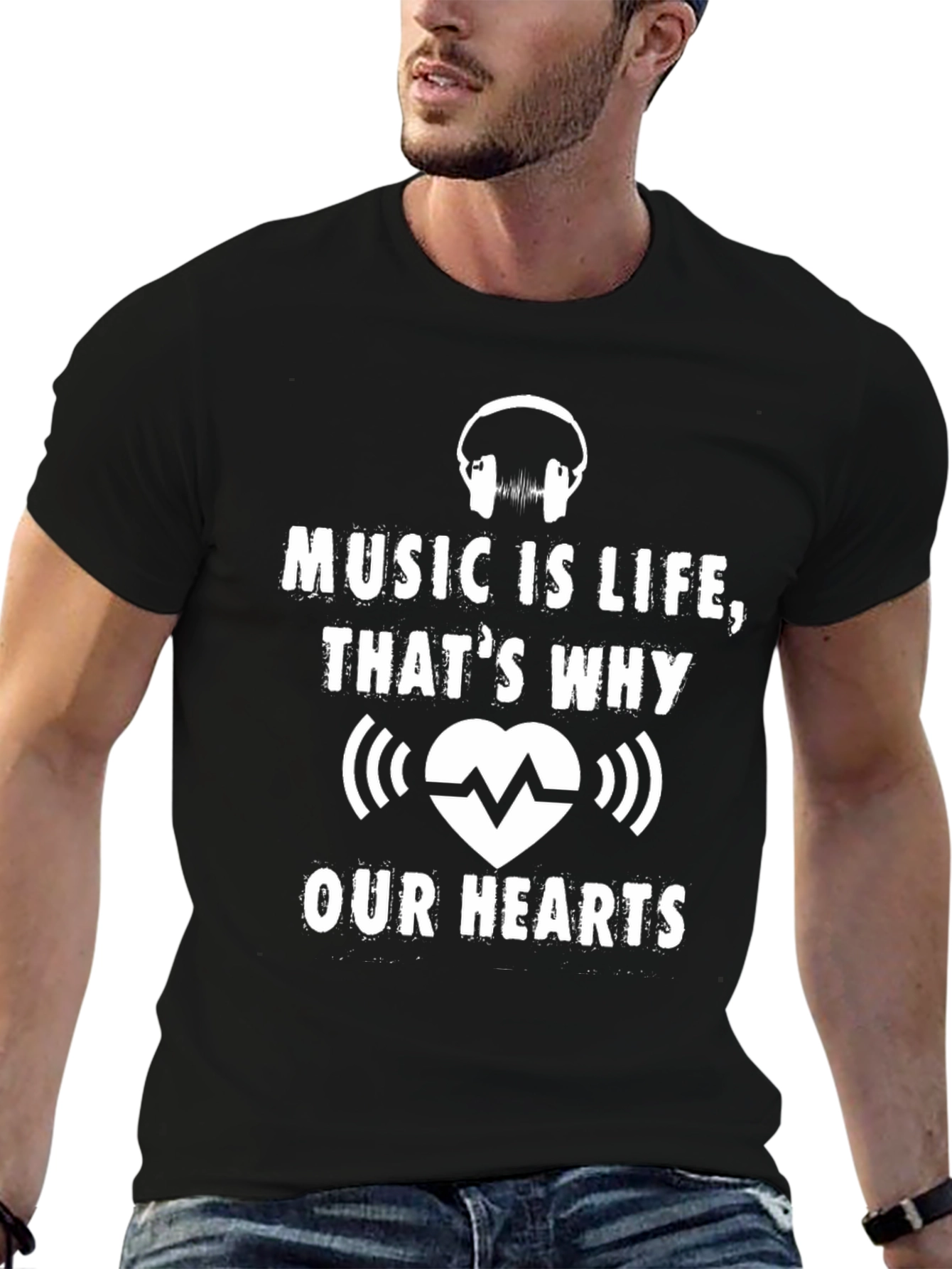 Music is Life T-Shirt Heartbeat Headphones Tee