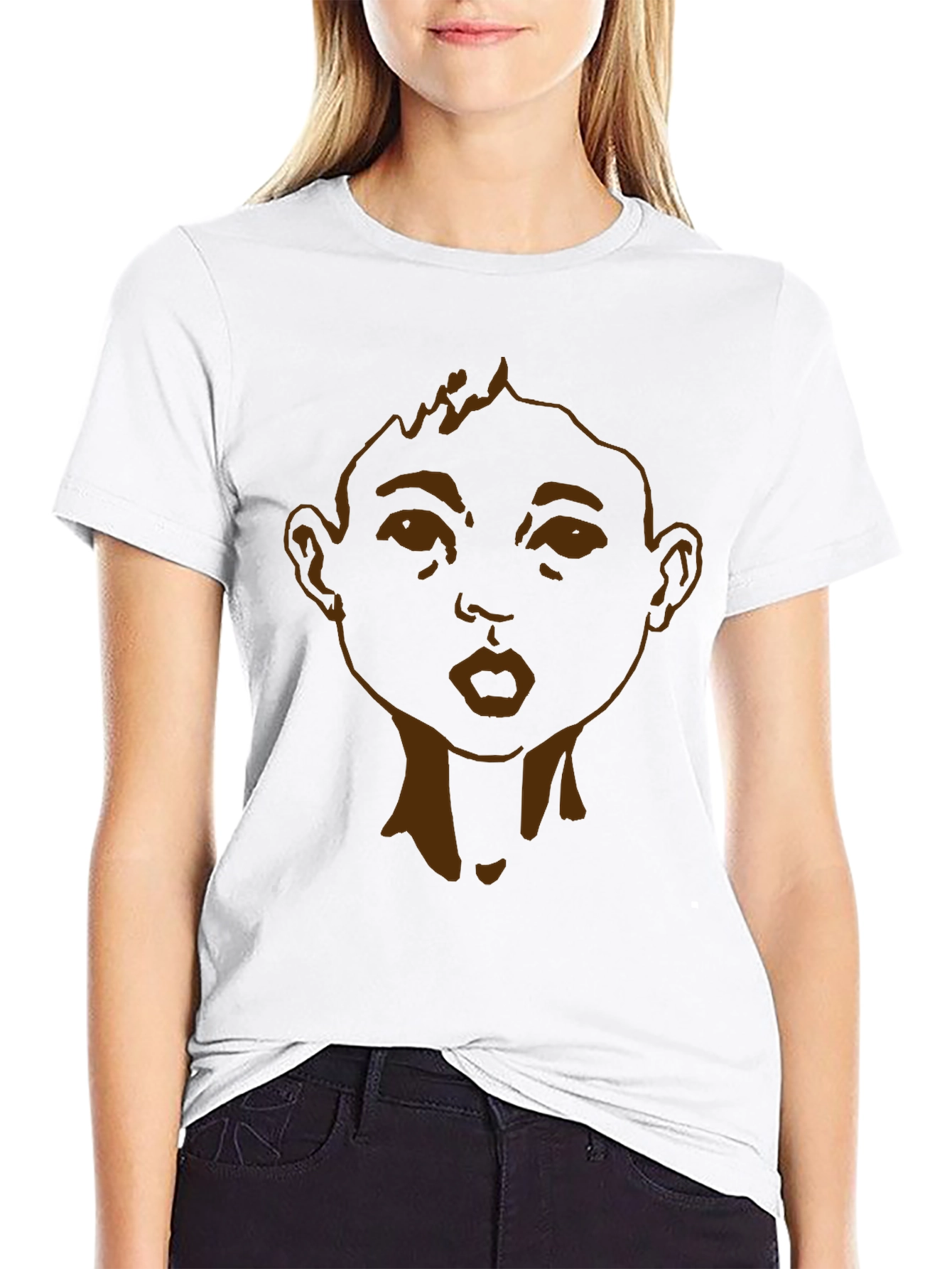Graphic Tee: Cartoon Face Black T-Shirt