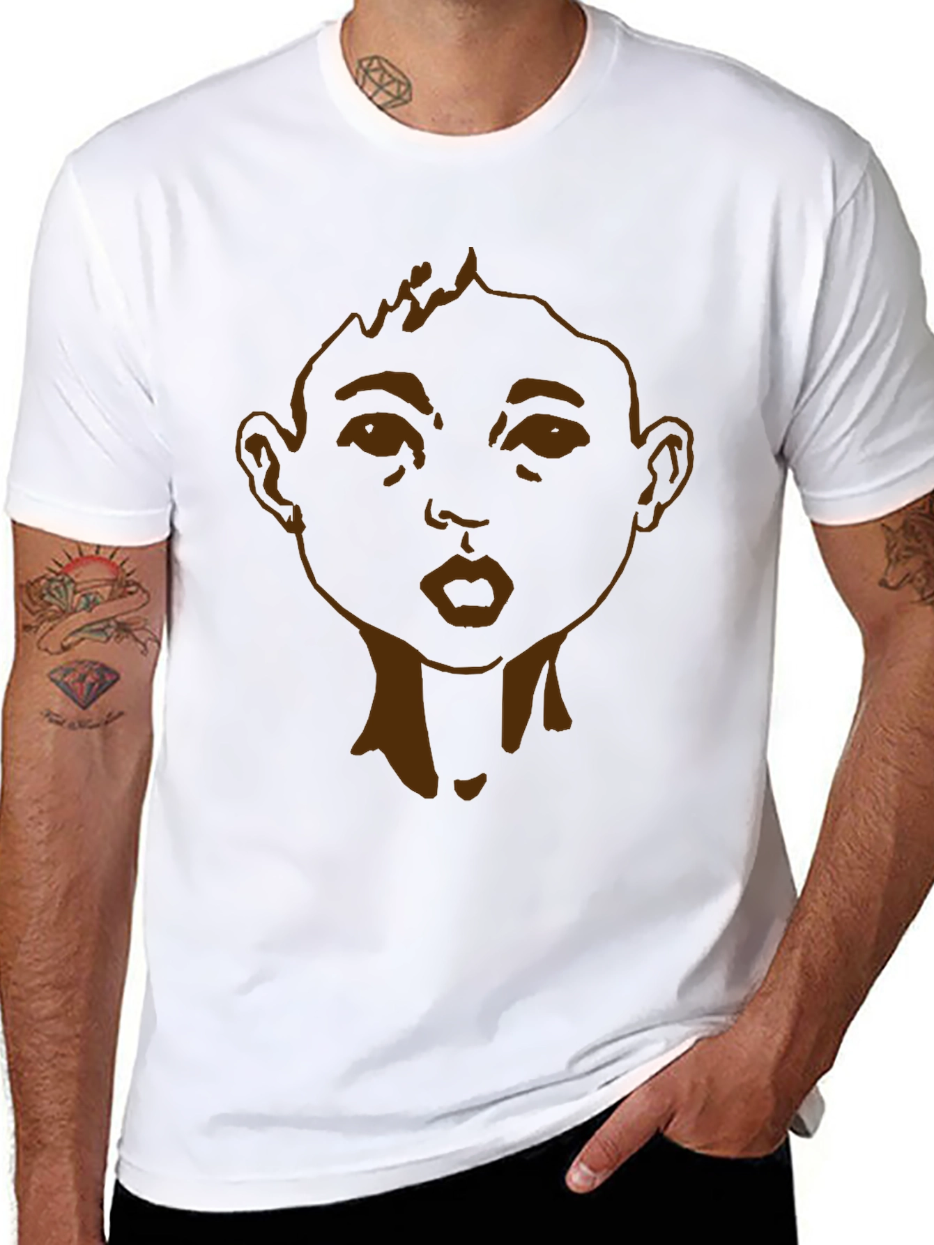 Graphic Tee: Cartoon Face Black T-Shirt