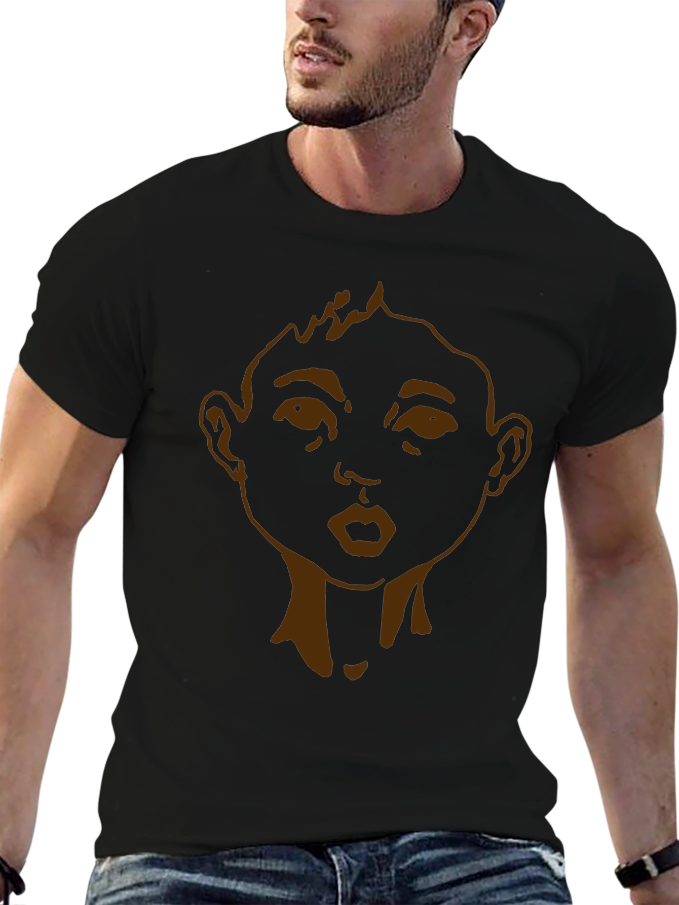 Graphic Tee: Cartoon Face Black T-Shirt