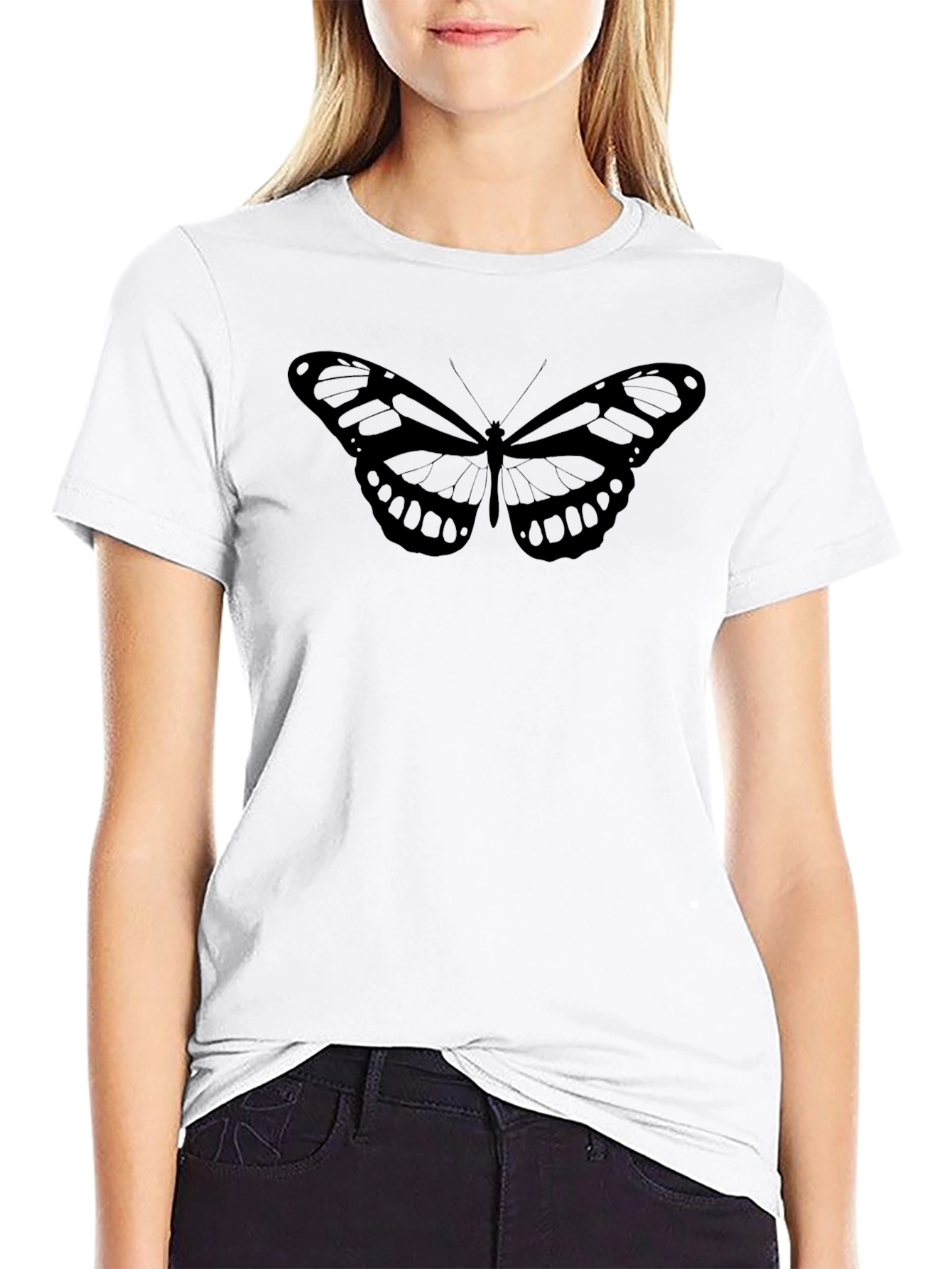 Butterfly Graphic Tee - Black Cotton Casual Shirt