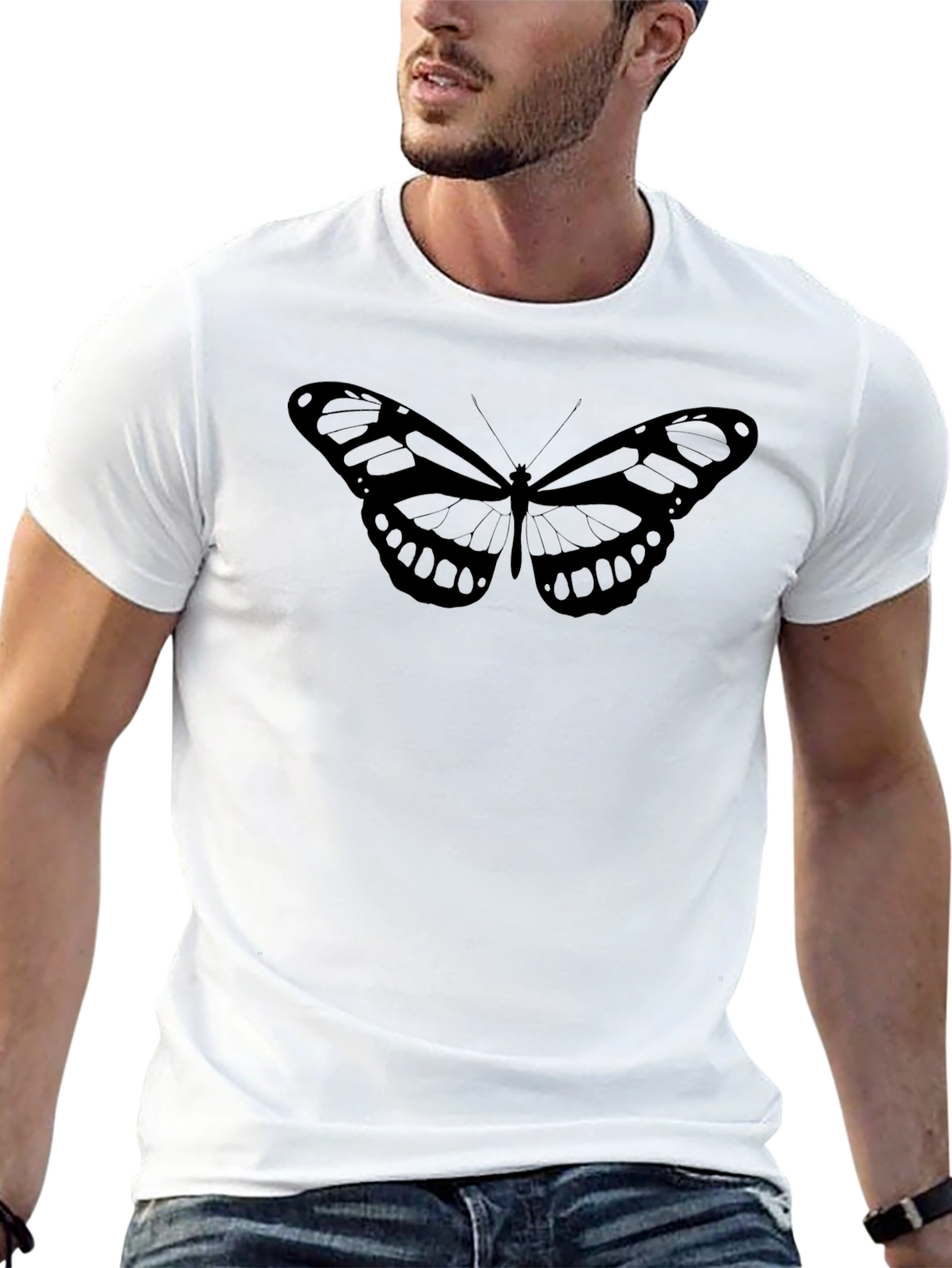 Butterfly Graphic Tee - Black Cotton Casual Shirt
