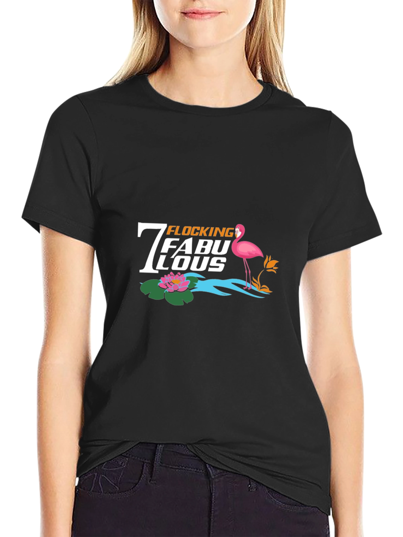 Flocking Fabulous Flamingo Graphic Tee - Black