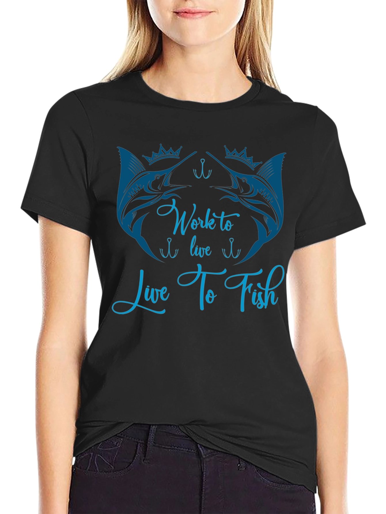Work to Live Live to Fish Black T-Shirt