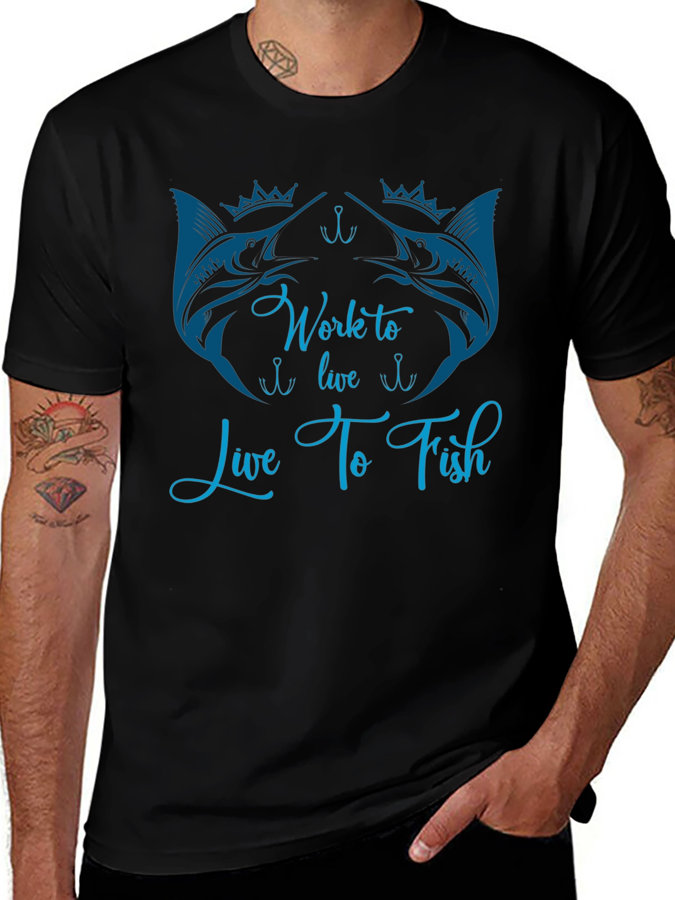 Work to Live Live to Fish Black T-Shirt