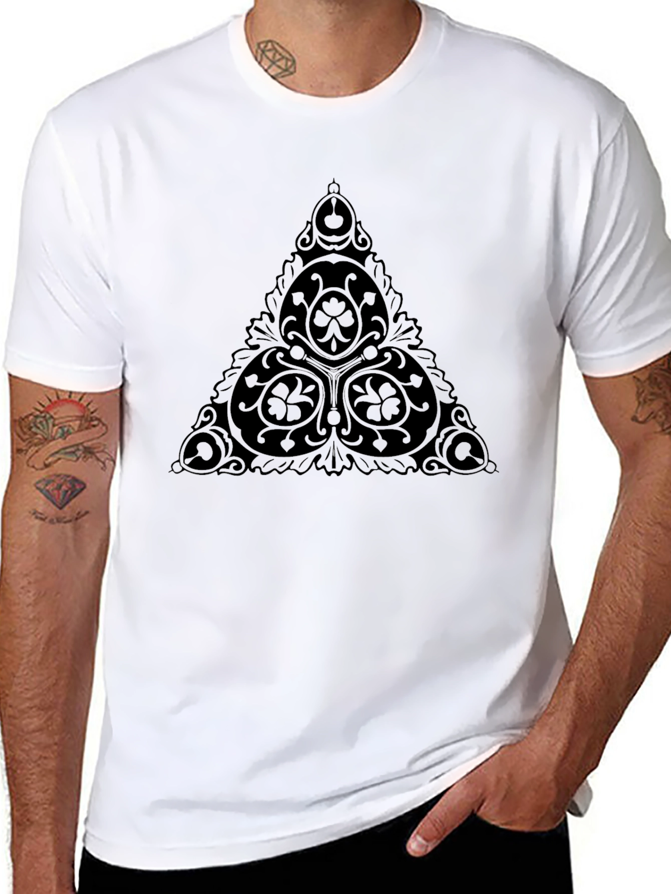 Black T-Shirt with Celtic Knot Triangle Design