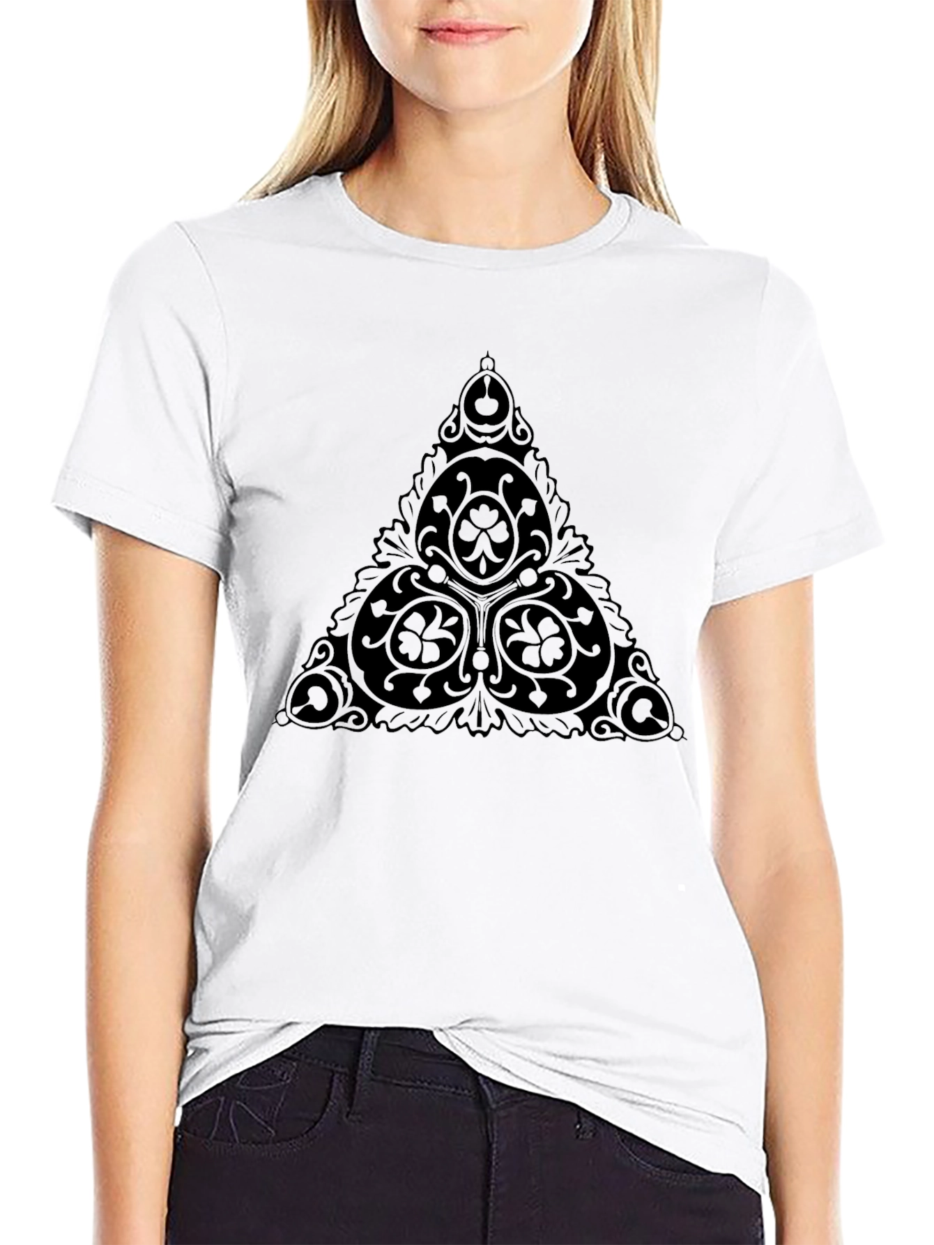 Black T-Shirt with Celtic Knot Triangle Design