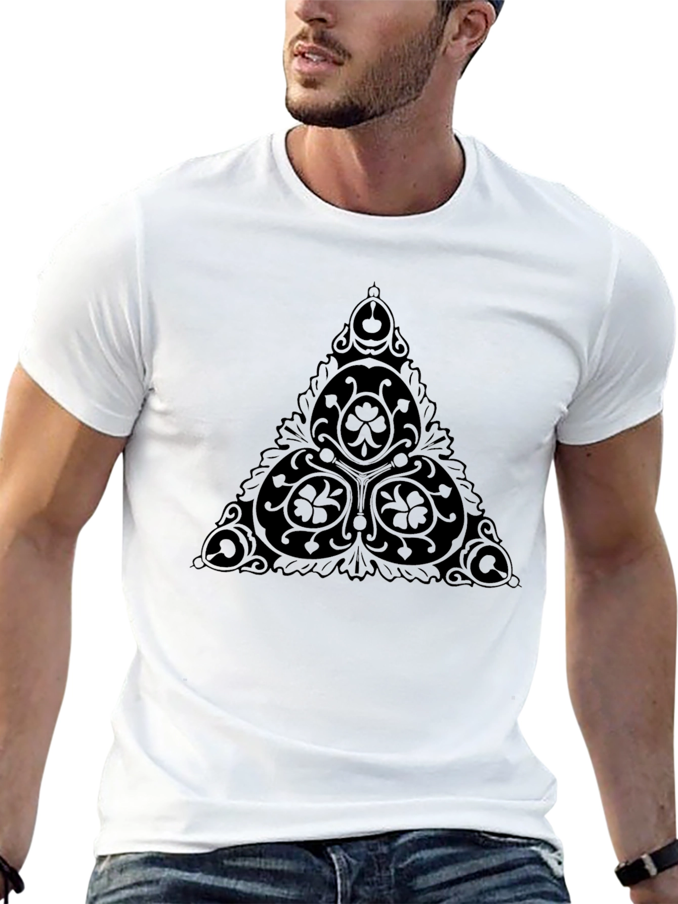 Black T-Shirt with Celtic Knot Triangle Design