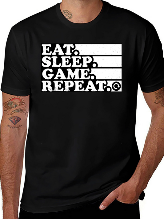 Eat Sleep Game Repeat Black Graphic Tee