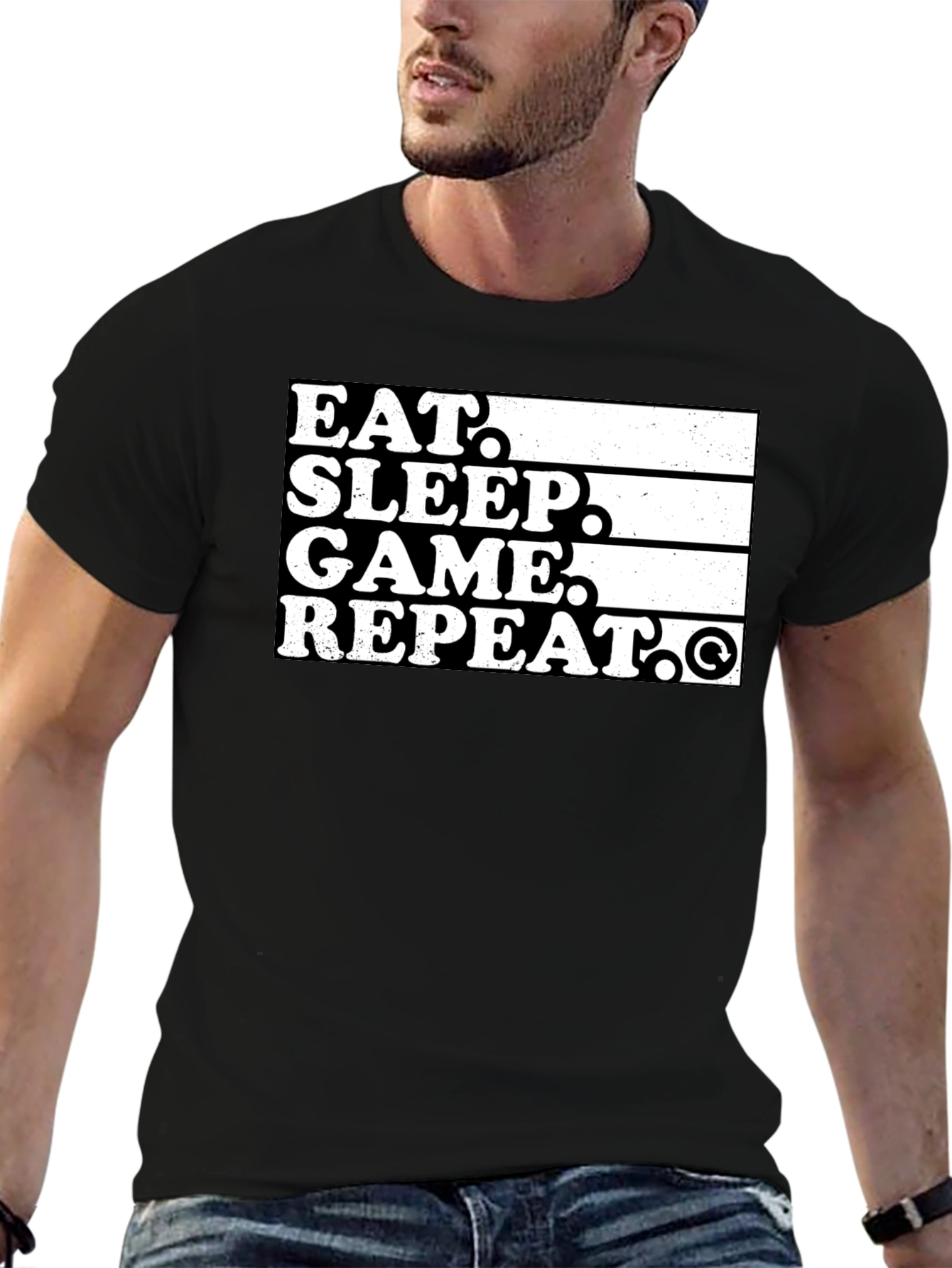 Eat Sleep Game Repeat Black Graphic Tee