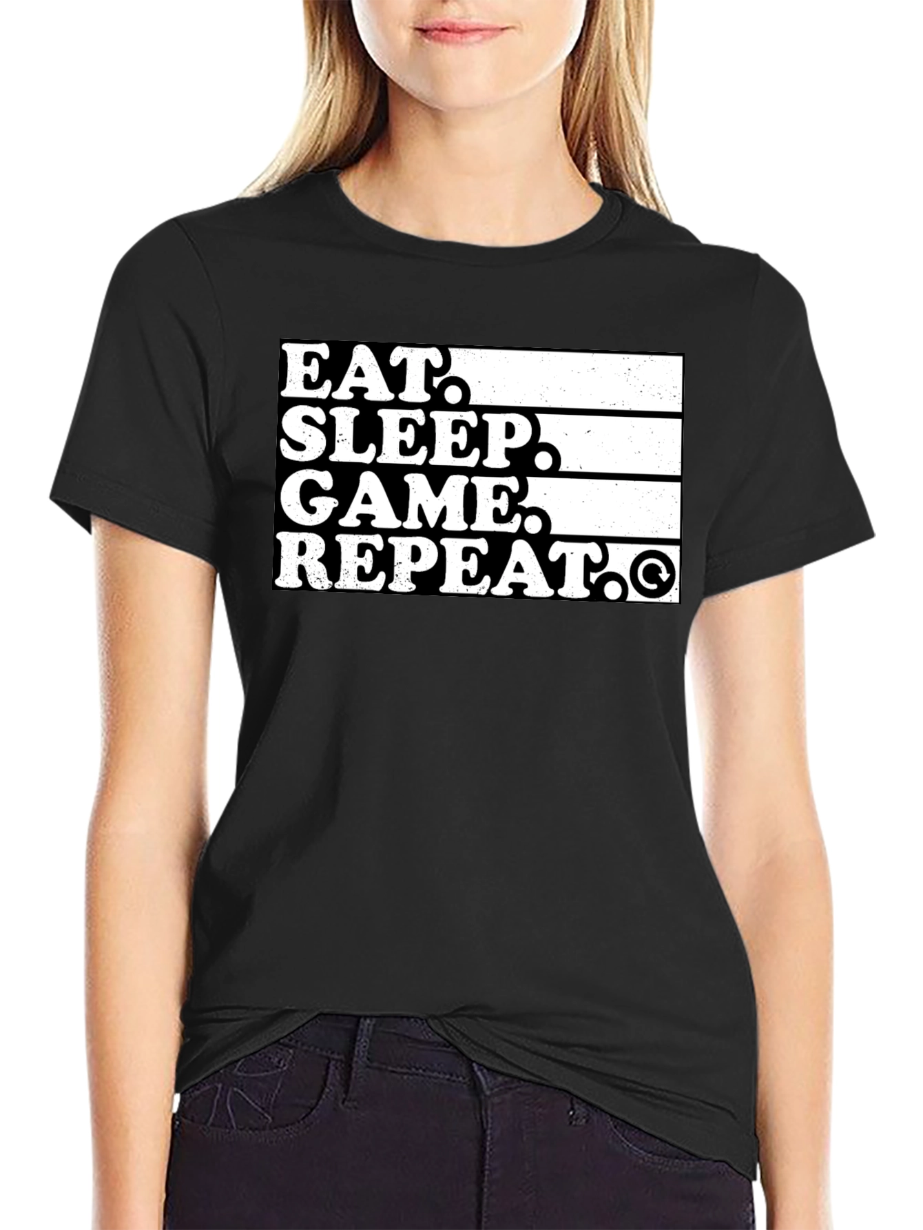 Eat Sleep Game Repeat Black Graphic Tee