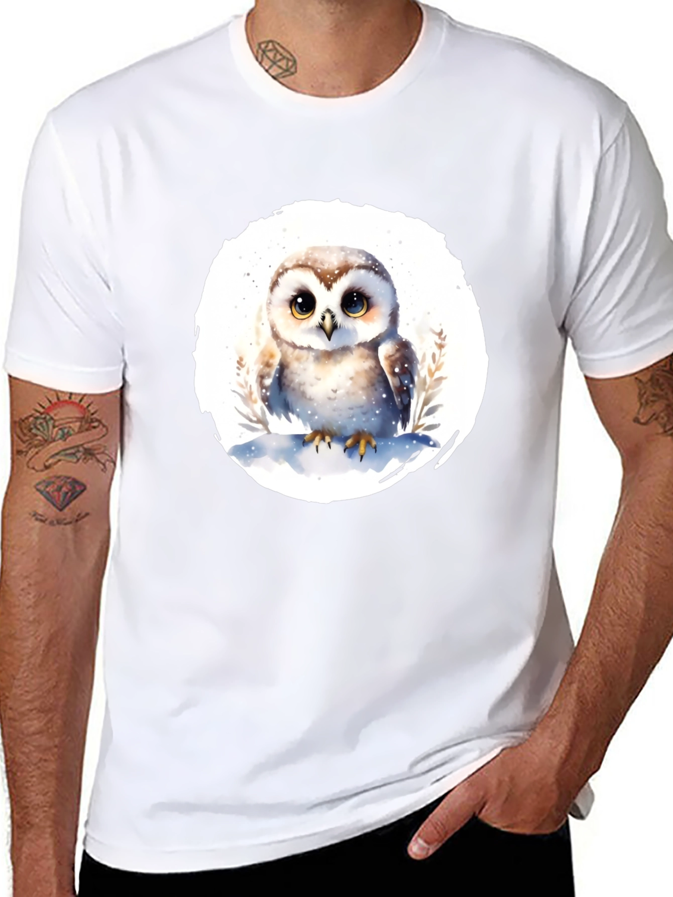 Cute Owl Graphic T-Shirt - Mens Black Tee