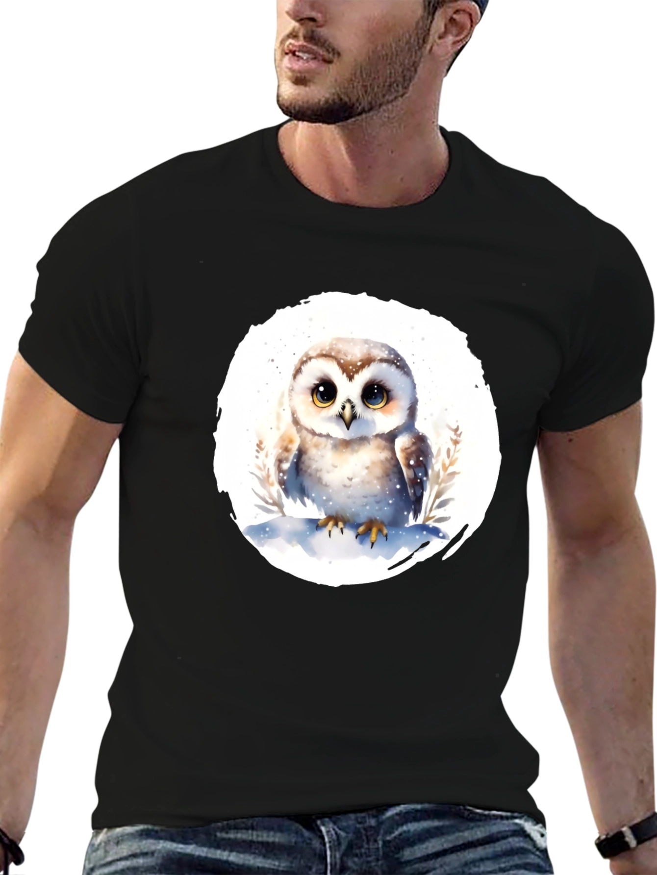 Cute Owl Graphic T-Shirt - Mens Black Tee